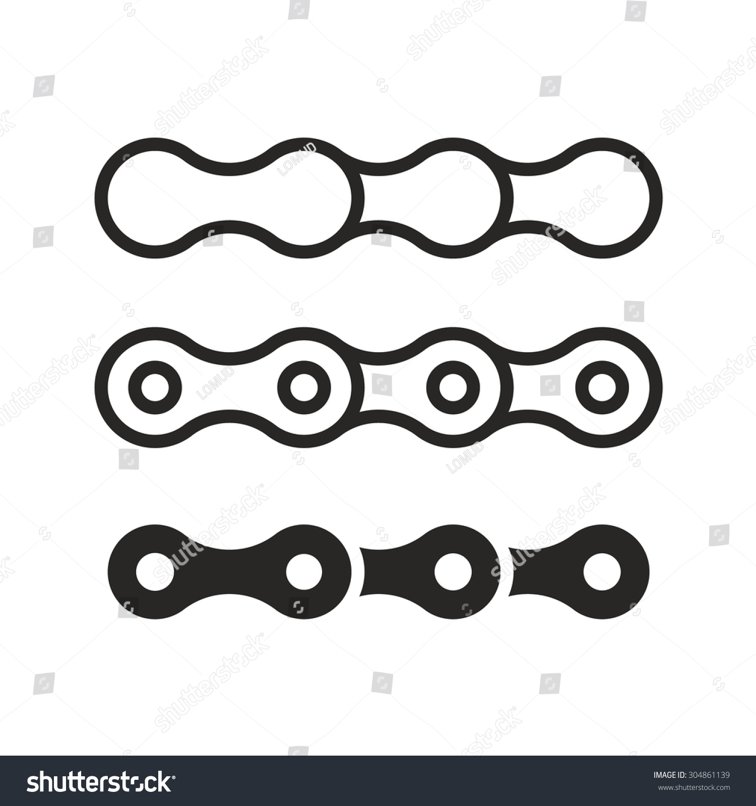 Bicycle Chain Links Line Set Vector Stock Vector 304861139 Shutterstock