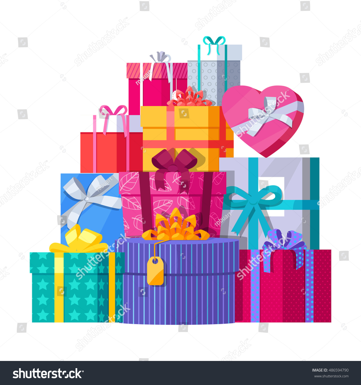 Big Pile Colorful Wrapped Gift Boxes Stock Vector Royalty Free