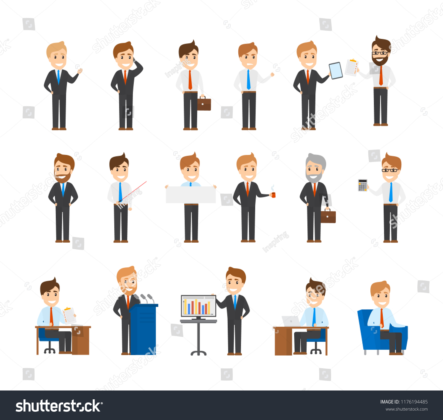 Big Set Business Characters Collection Busy Stock Vector Royalty Free