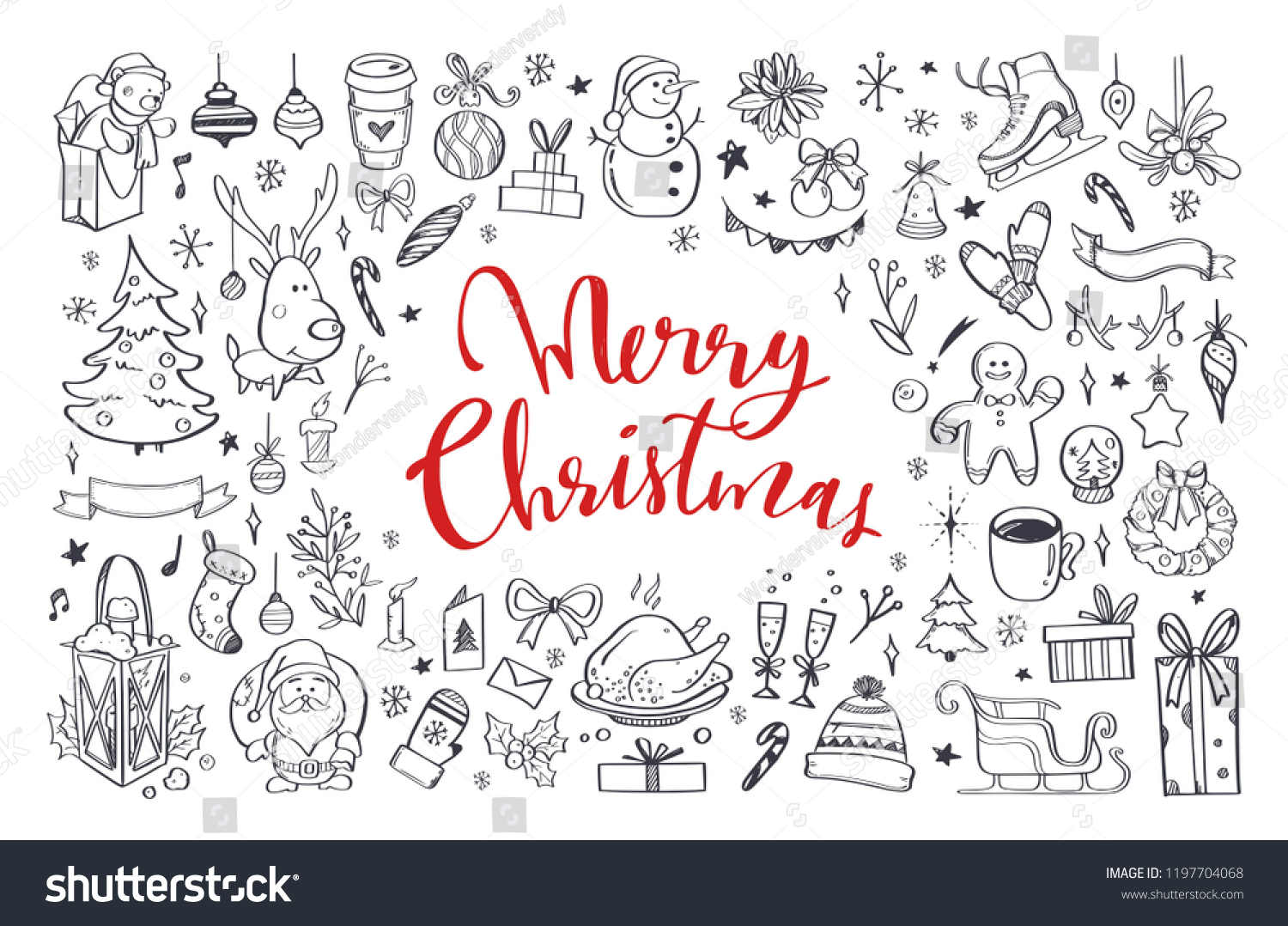 Big Set Christmas Design Doodle Elements Stock Vector Royalty Free