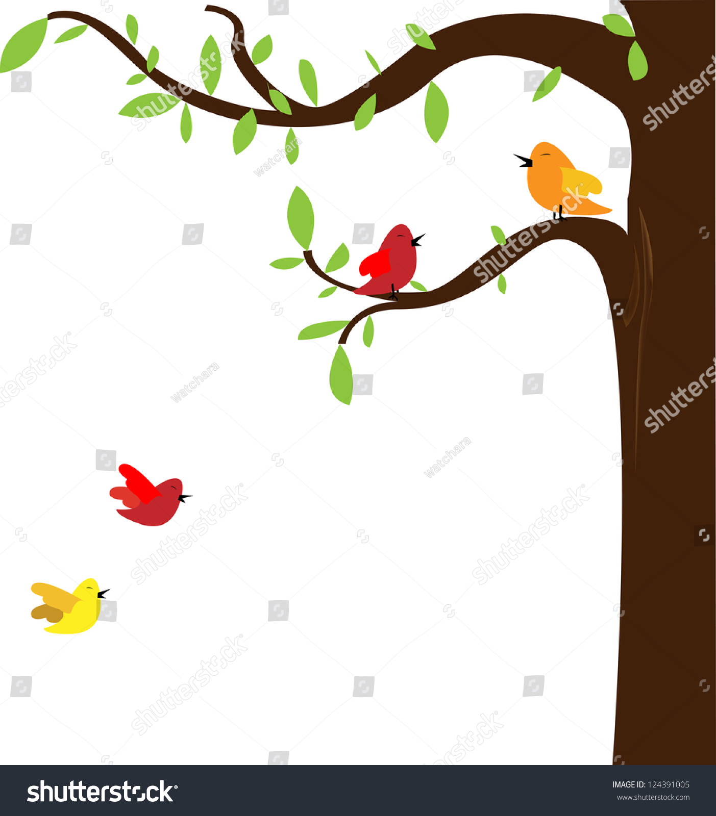 Bird Tree Vector - 124391005 : Shutterstock