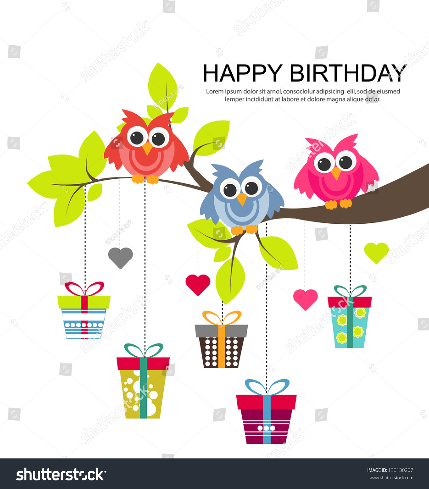 Birthday Card With Cute Owls Stock Vector Illustration 130130207