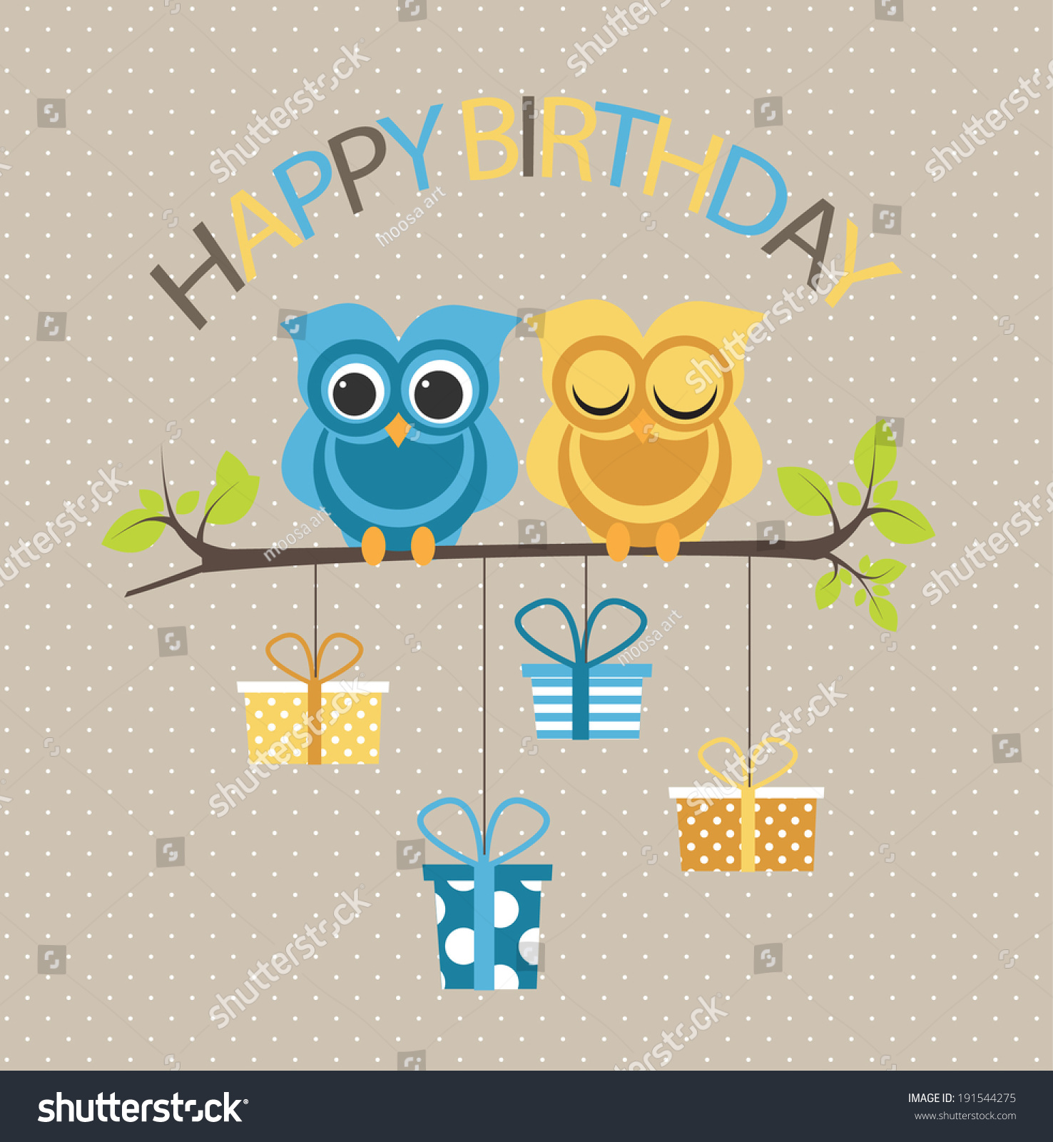 Birthday Card Owls Stock Vector Royalty Free