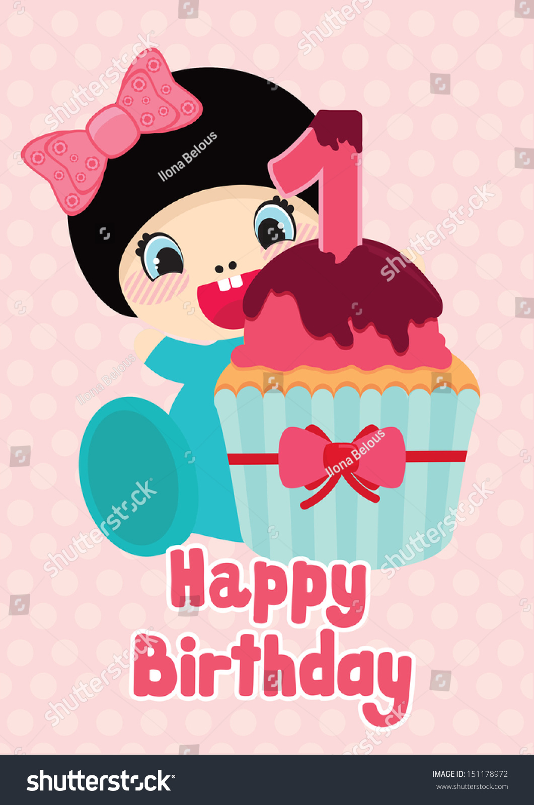 Birthday Postcard One Year Old Cute Stock Vector 151178972 - Shutterstock