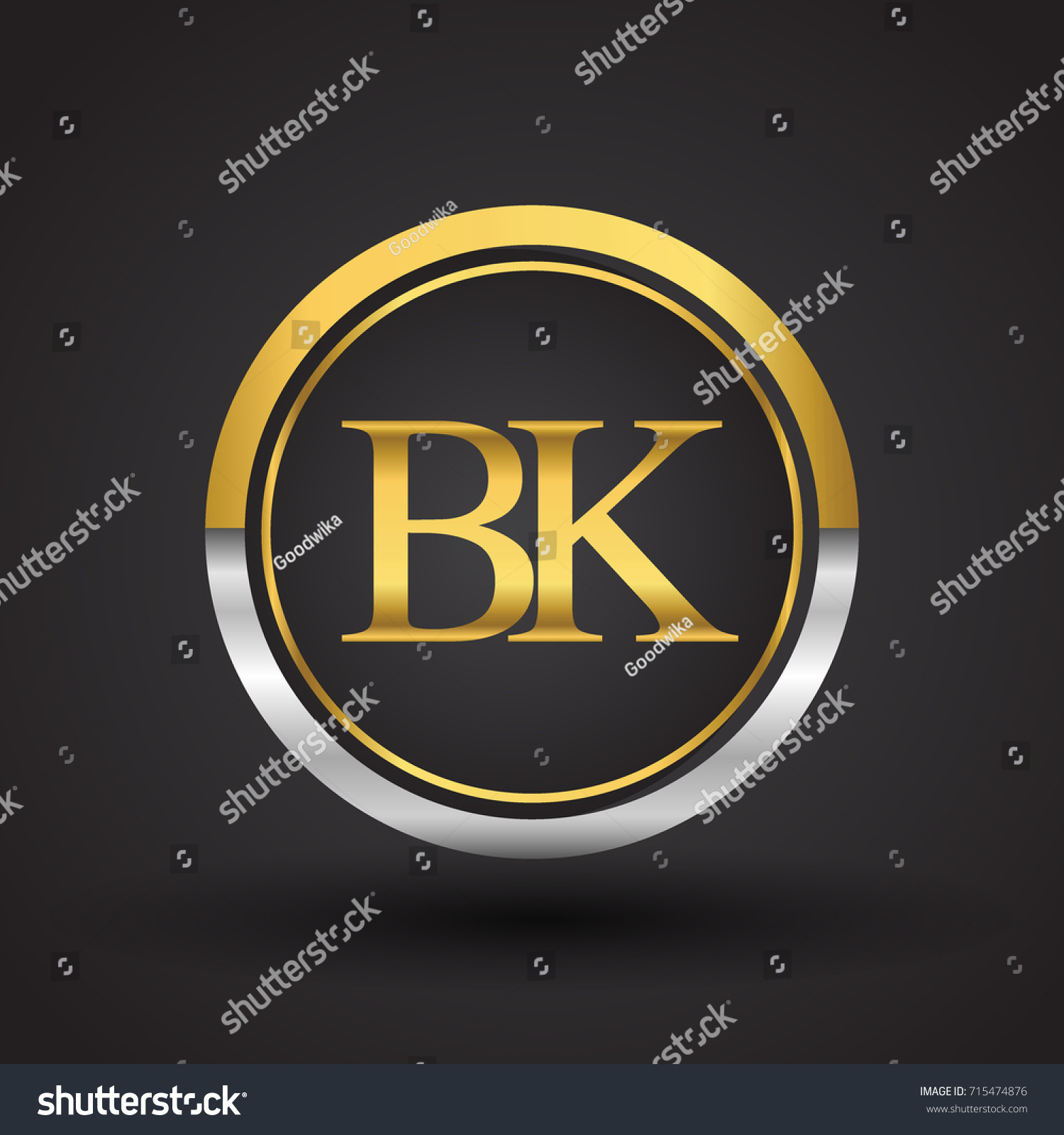 Bk Letter Logo Circle Gold Silver vector de stock libre de regalías