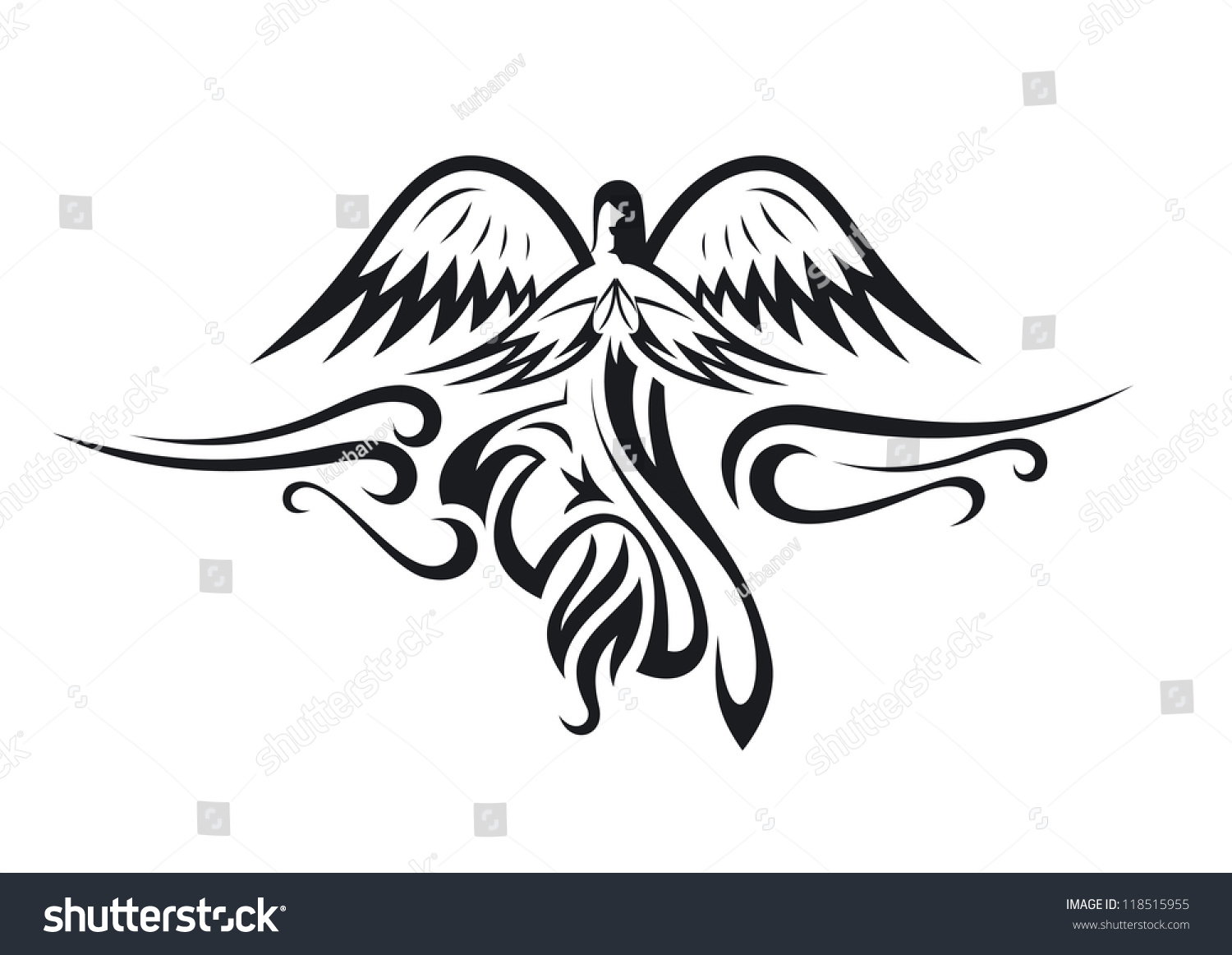 Black White Angel Silhouette Isolated Vector Stock Vector 118515955 