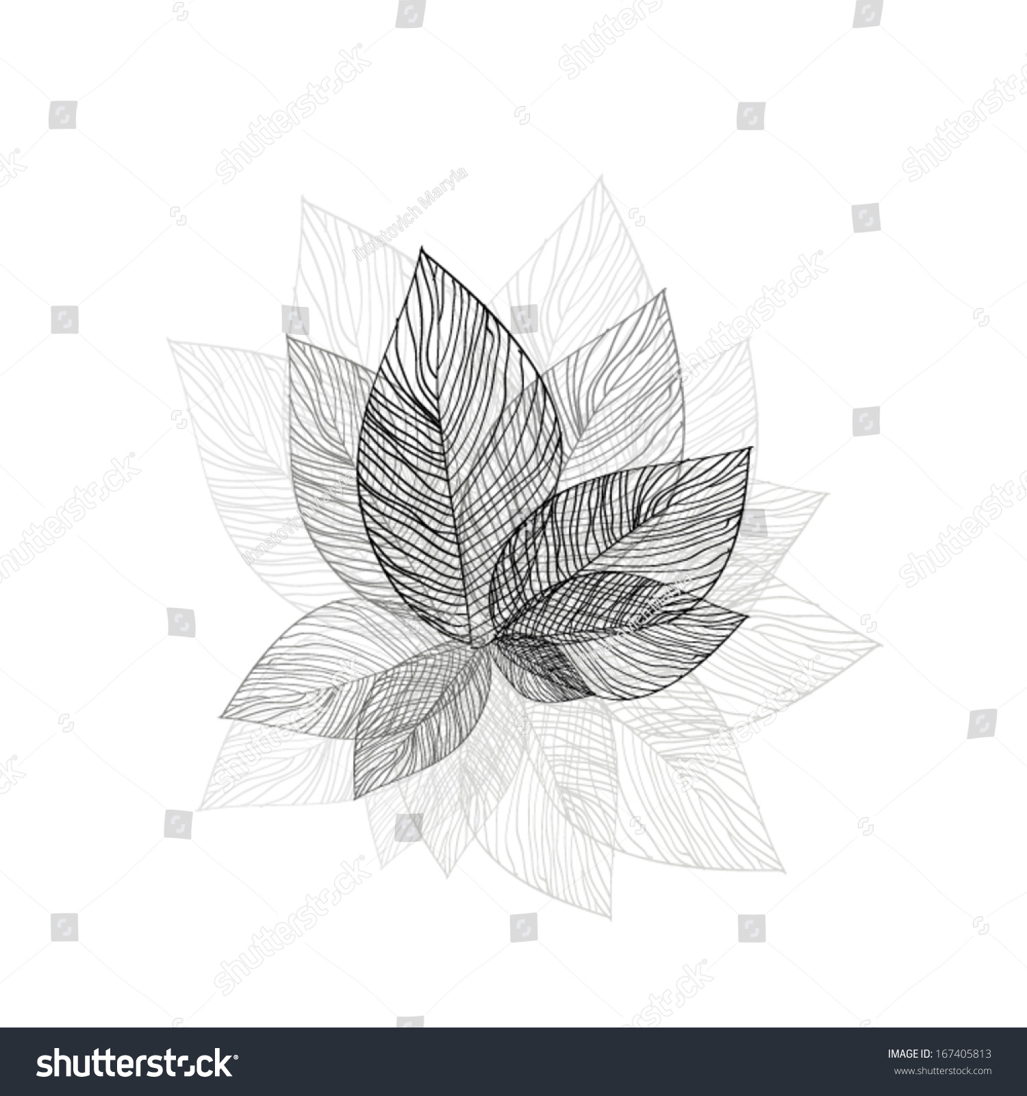 Black And White Bouquet Flowers Of Leaves. Vector - 167405813