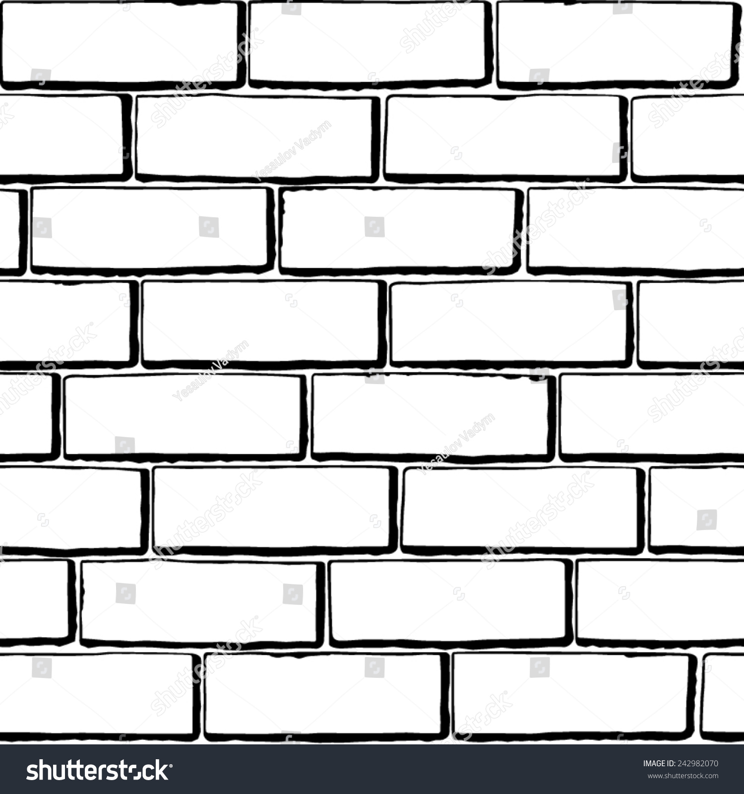 Black And White Brick Wall. Seamless Vector Texture - 242982070
