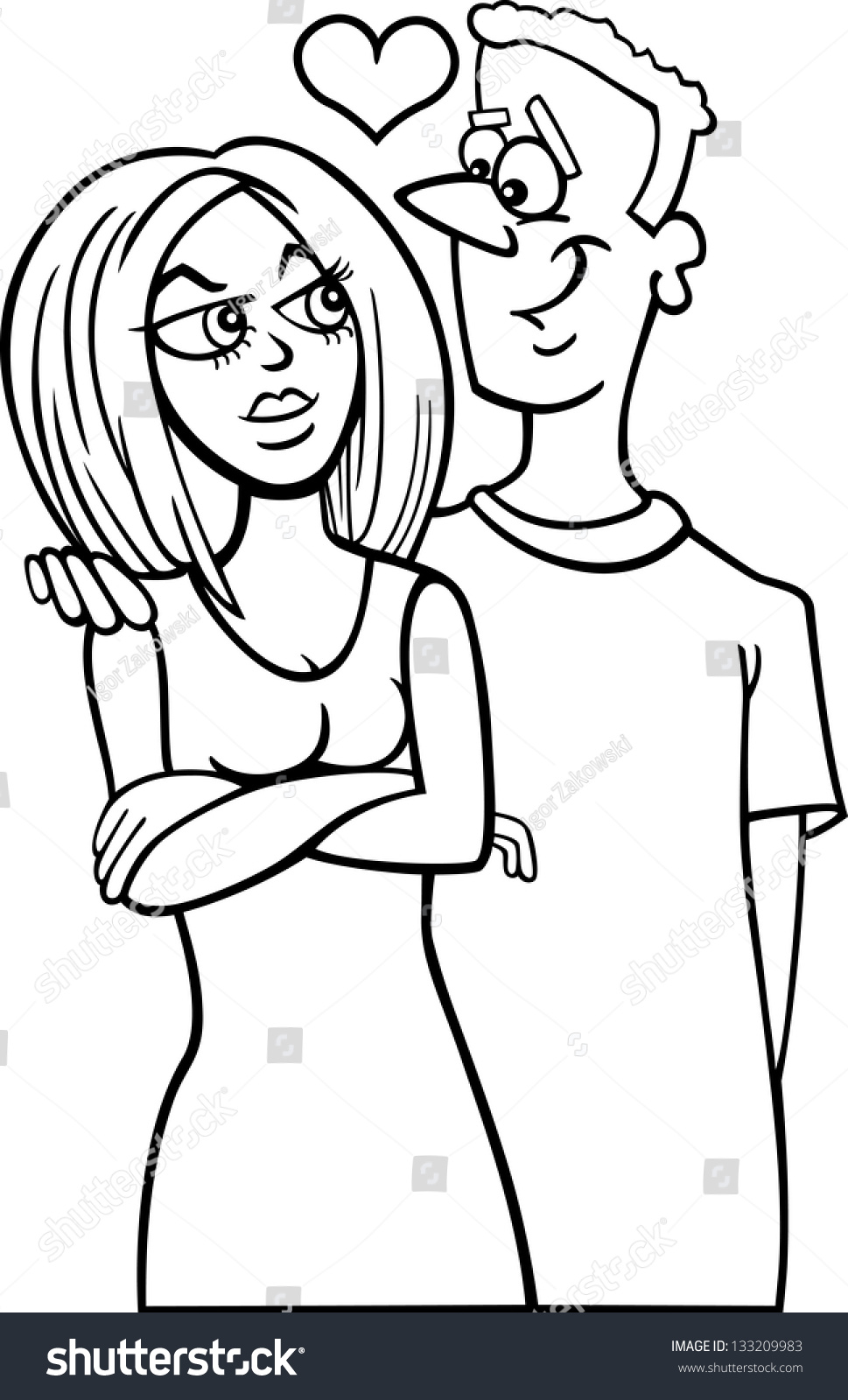Black And White Cartoon Vector Illustration Of Man And Woman Couple In