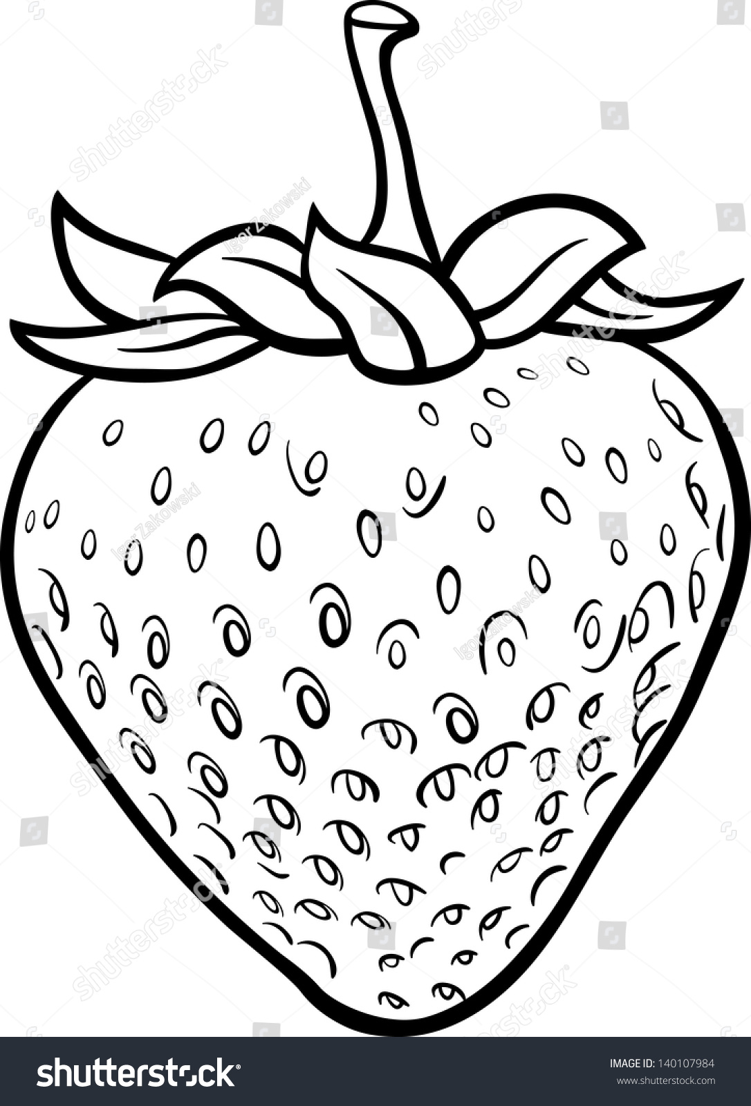 Black And White Cartoon Vector Illustration Of Strawberry