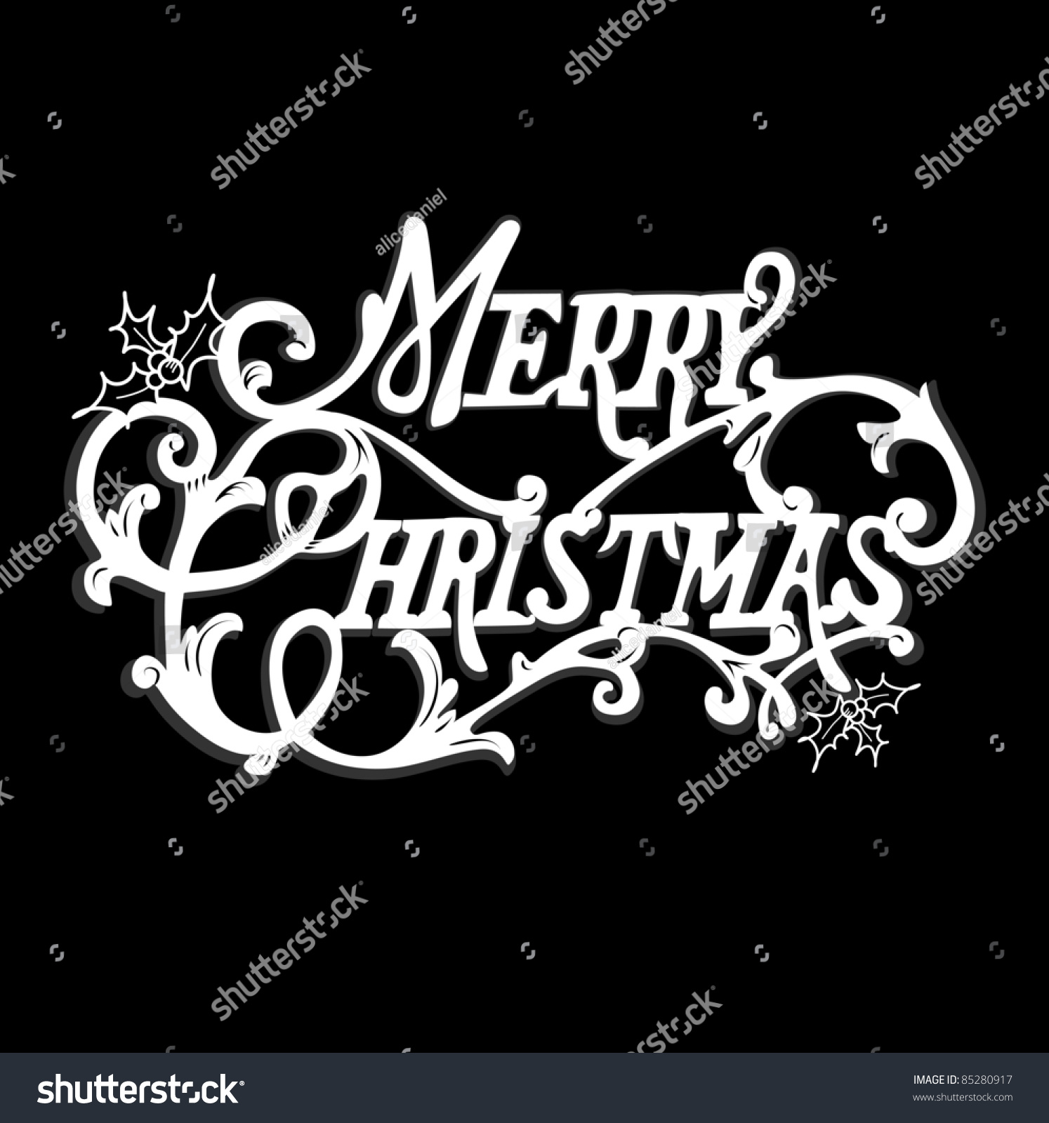 Black White Christmas Card Merry Christmas Stock Vector 85280917