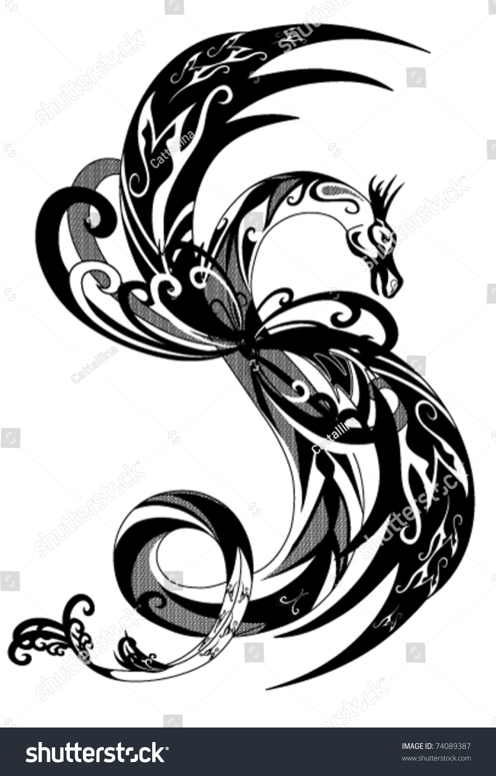 Black And White Dragon Vector - 74089387 : Shutterstock