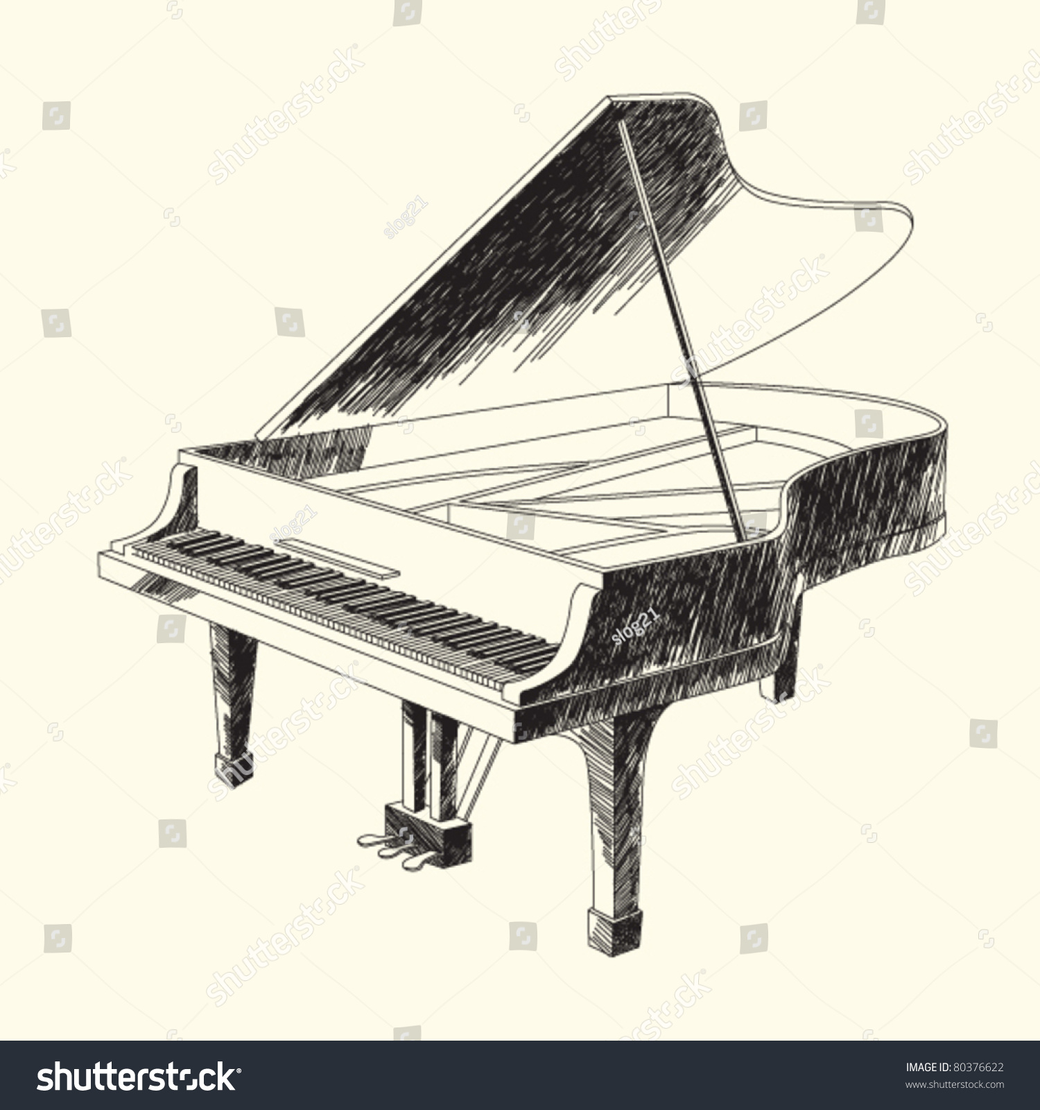 Black And White Drawing Of Grand Piano Stock Vector Illustration