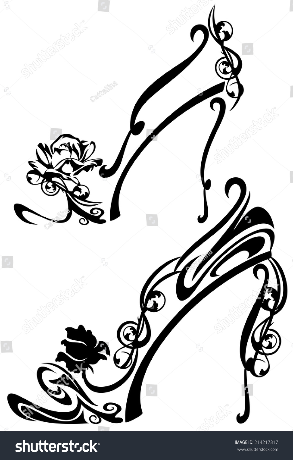 Black And White High Heel Shoes With Rose Flowers Decorative Vector Design 214217317 3939