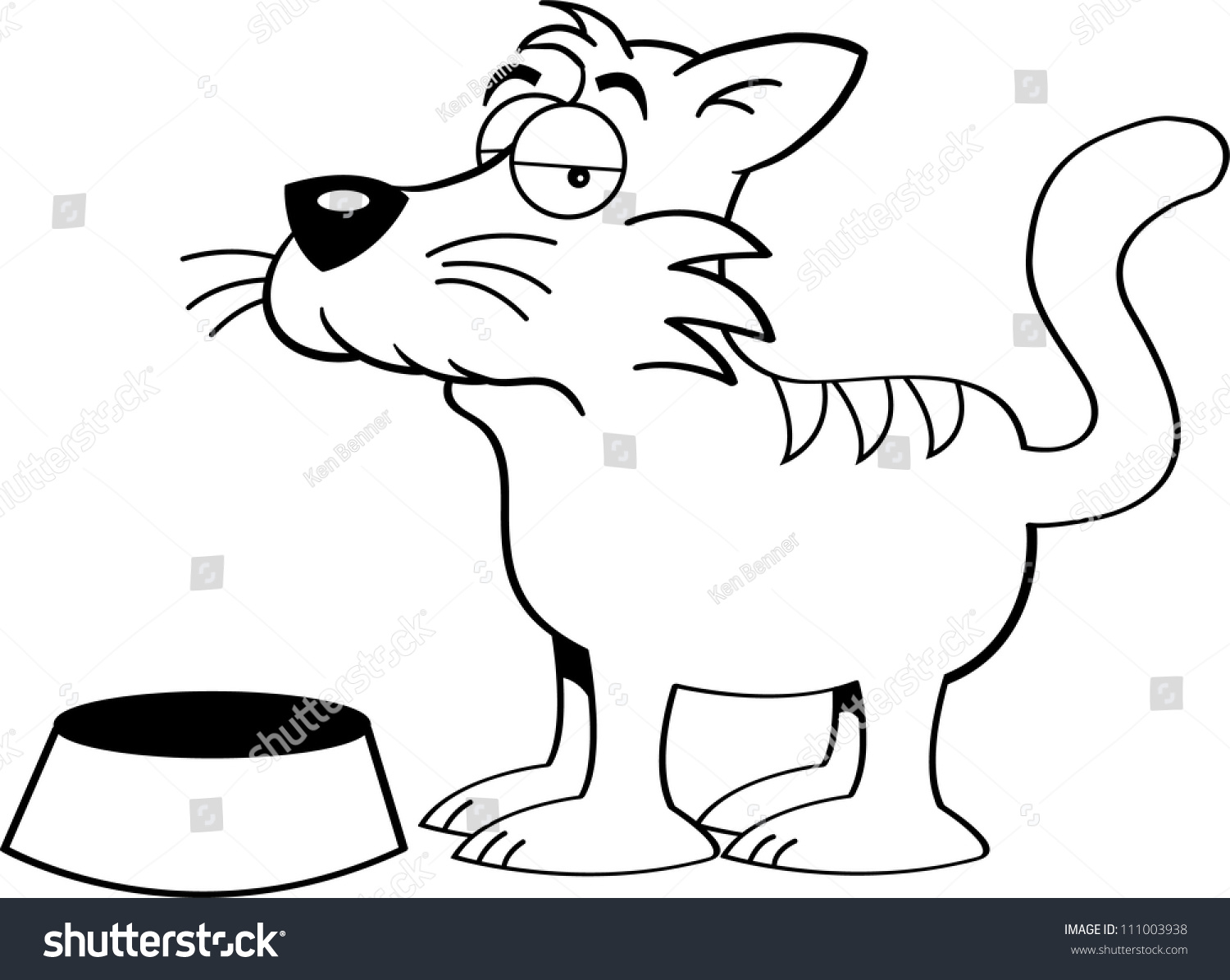 Black White Illustration Cat Food Dish Stock Vector 111003938