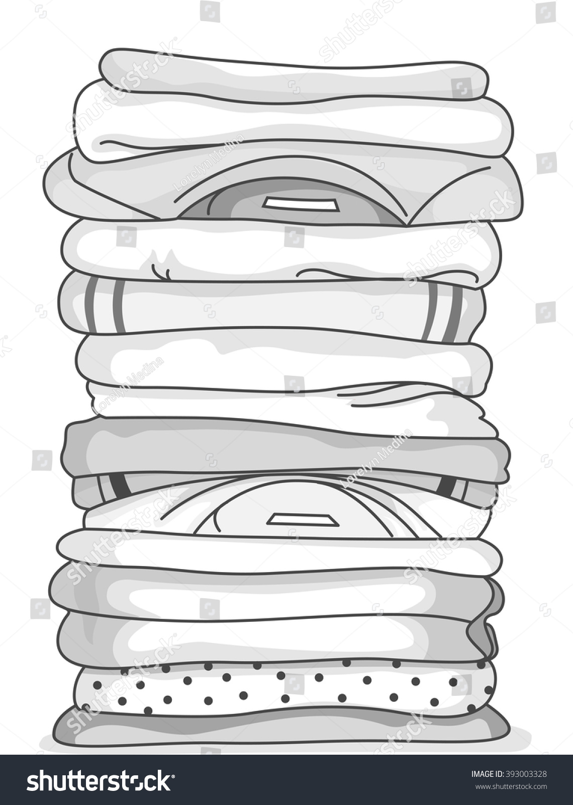 Black And White Illustration Of A Stack Of Folded Clothes 393003328