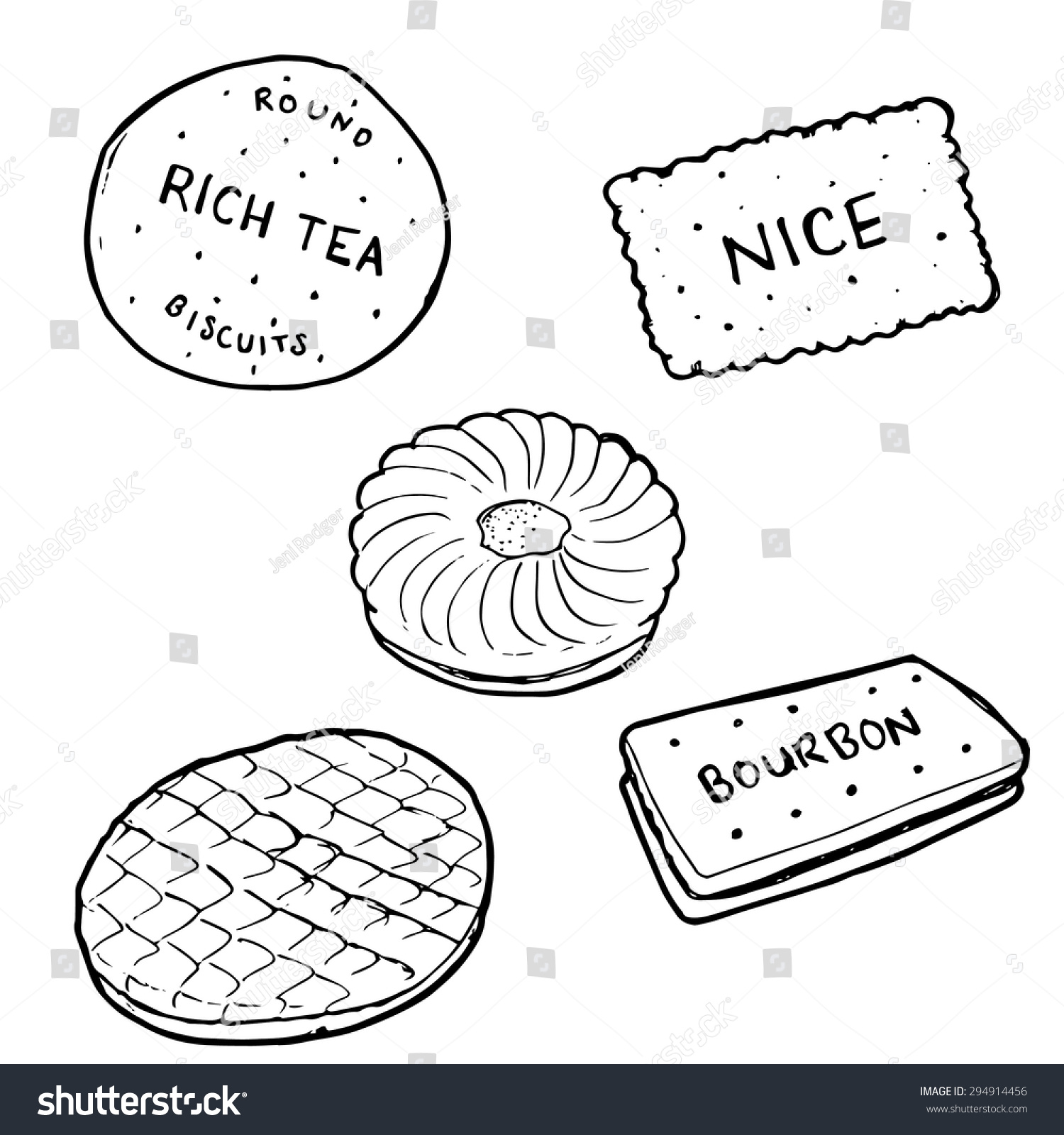 Black And White Illustration Of Hand Drawn Biscuits Sketch Outline