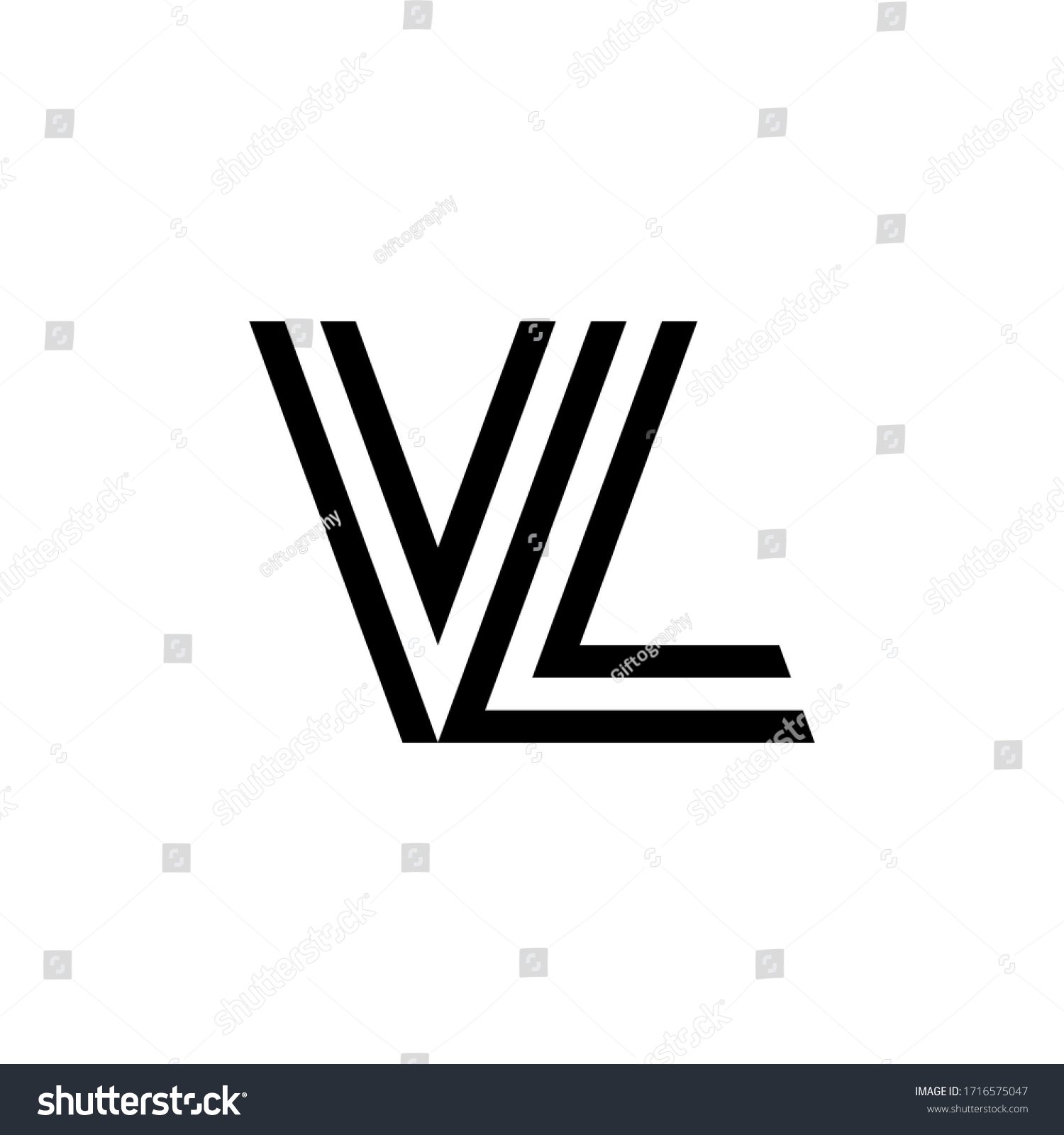 Black White Letter Vl Initial Logo Stock Vector Royalty Free