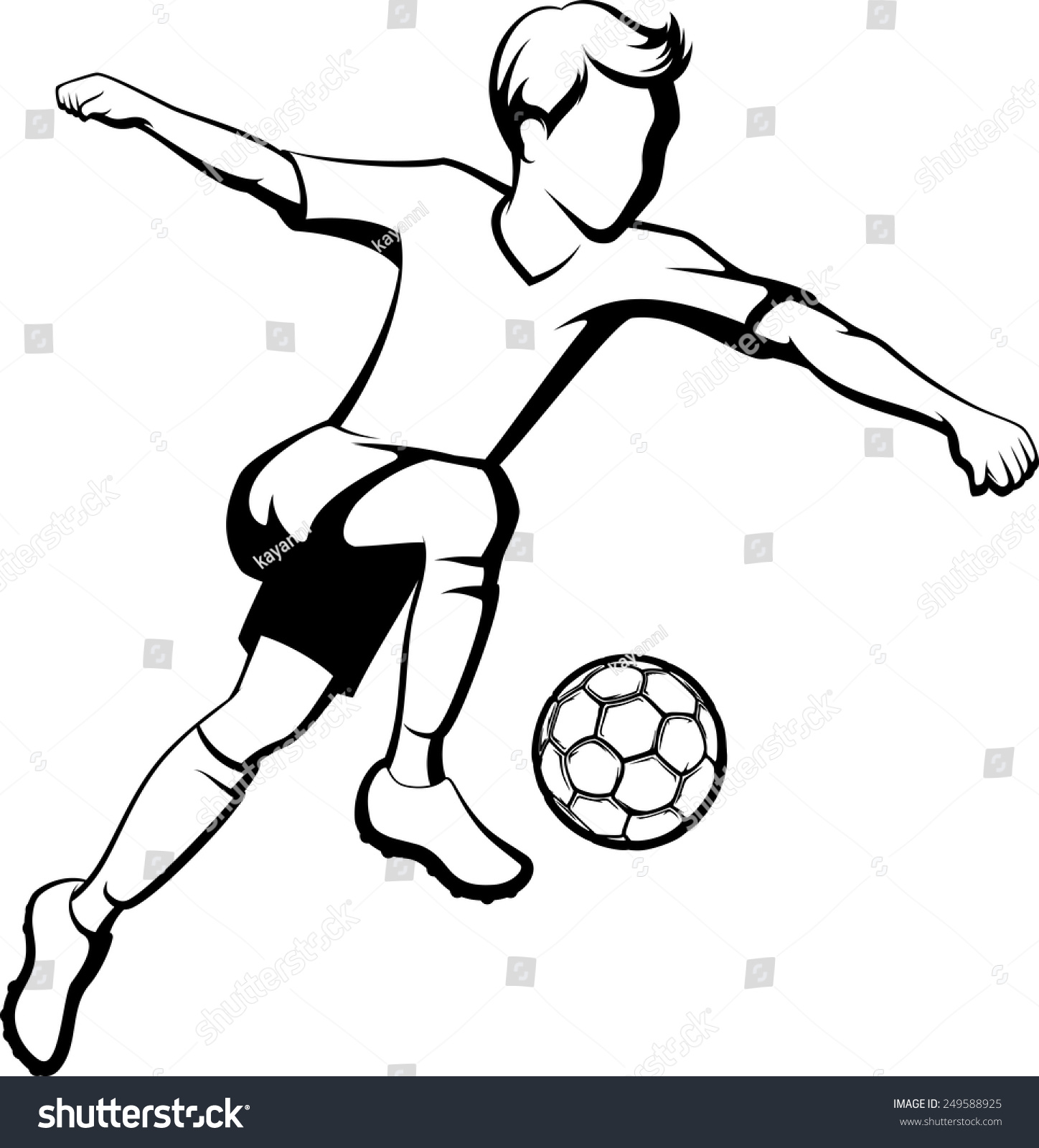 Black And White Outline Of A Boy Kicking A Soccer Ball Or Football