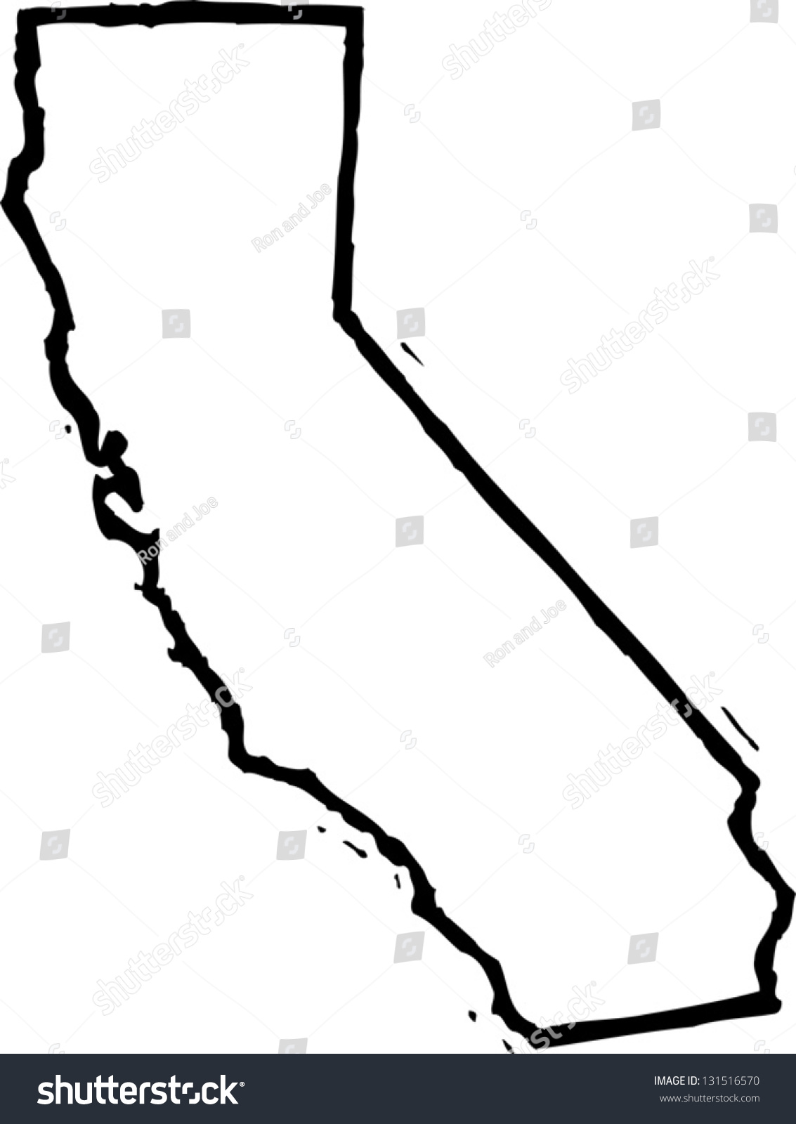 Black And White Vector Illustration Of Map Of California - 131516570