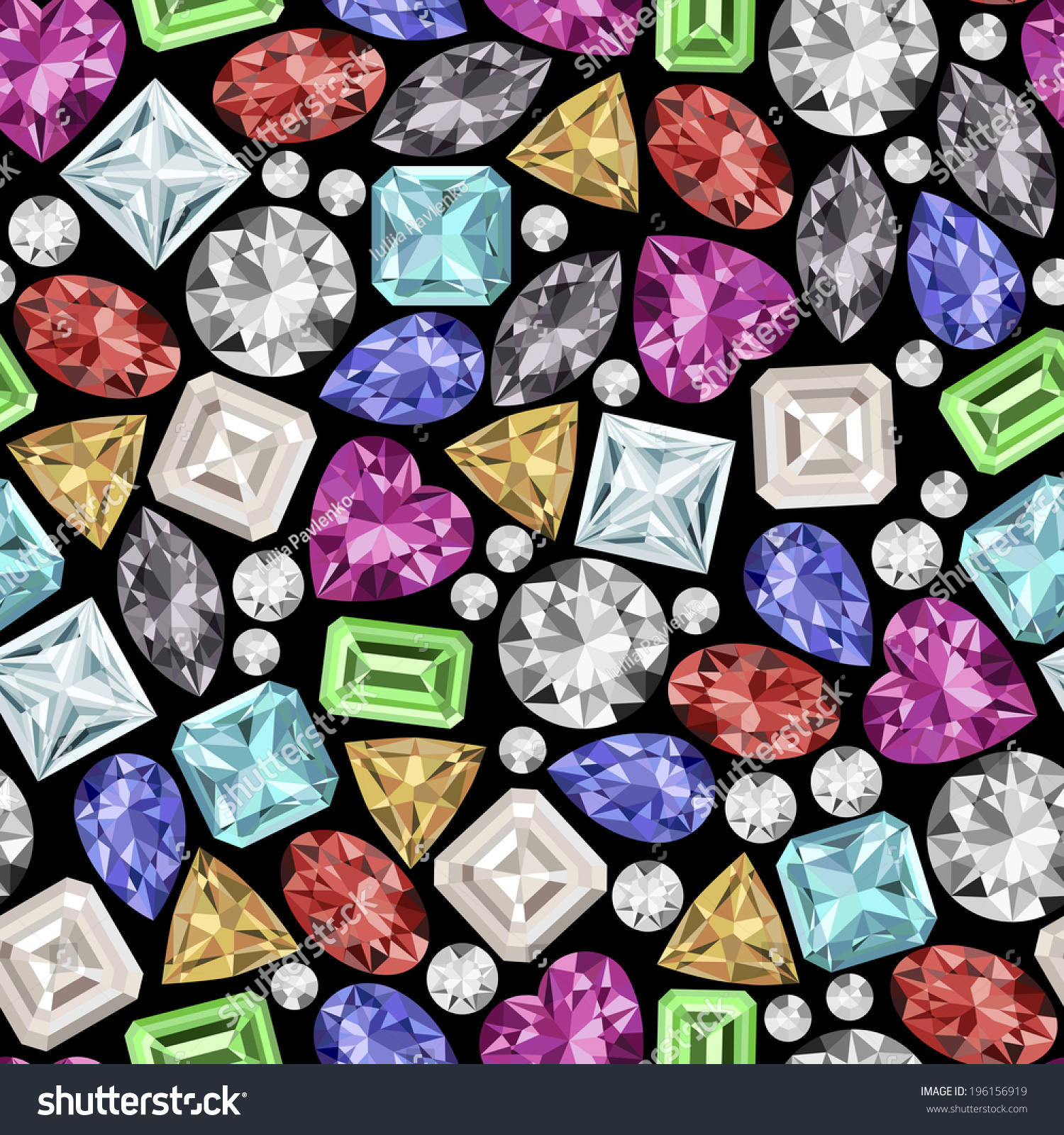 Black Background With Gemstones Seamless Pattern. Stock Vector