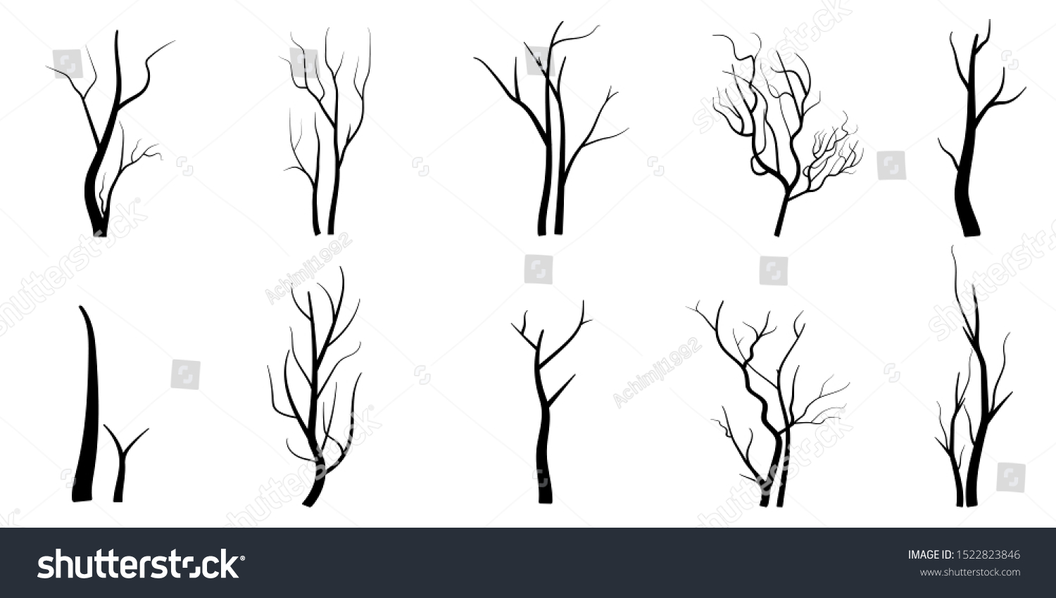 Black Branch Tree Naked Trees Silhouettes Stock Vector Royalty Free