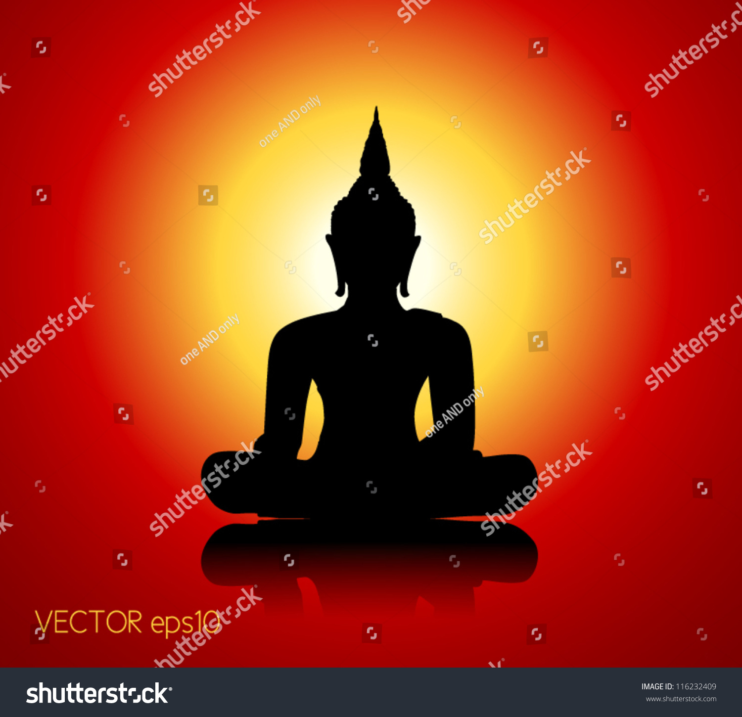 Black Buddha Silhouette Against Red Background Stock Vector