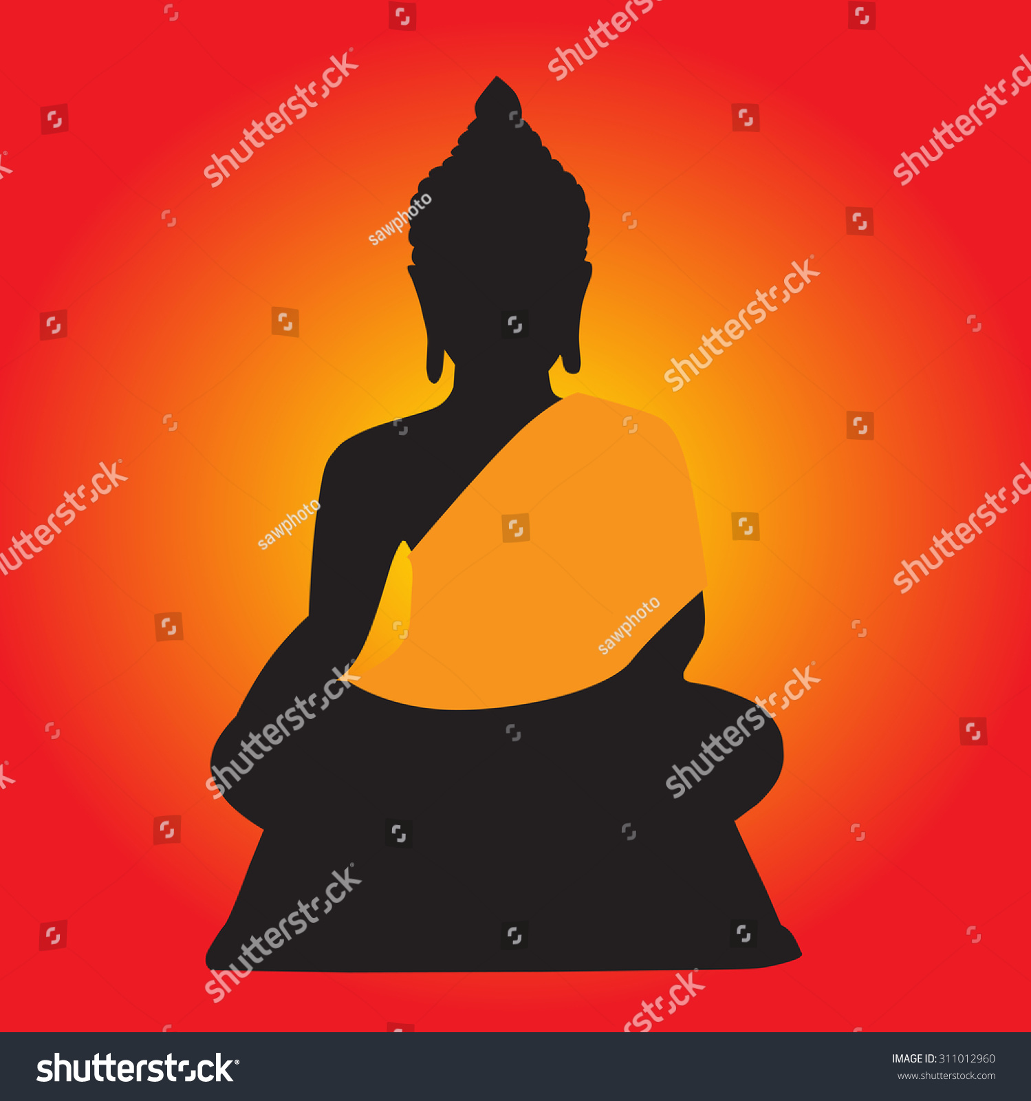 Black Buddha Silhouette On Red Background ,Vector - 311012960