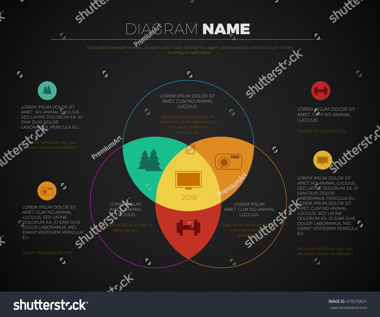 Black business presentation vector slide template with venn diagram Editable vector slide templates modern dark design Black business presentation vector slide template with venn diagram Editable vector slide templates modern dark design