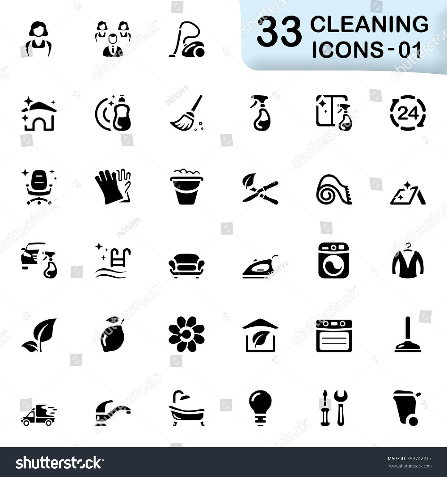 Black cleaning icons Black cleaning icons