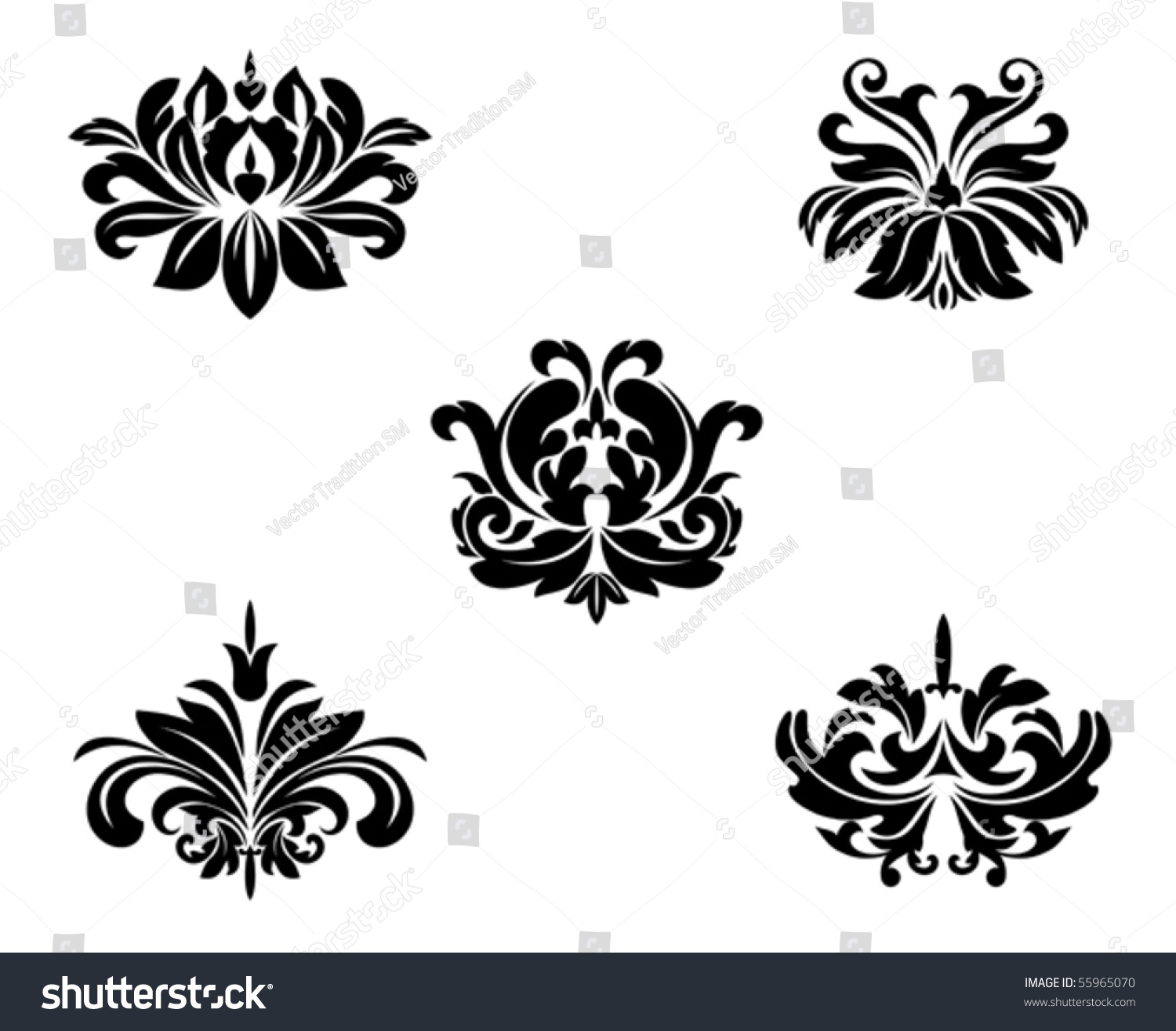 Black Flower Patterns. Jpeg Version Also Available Stock Vector