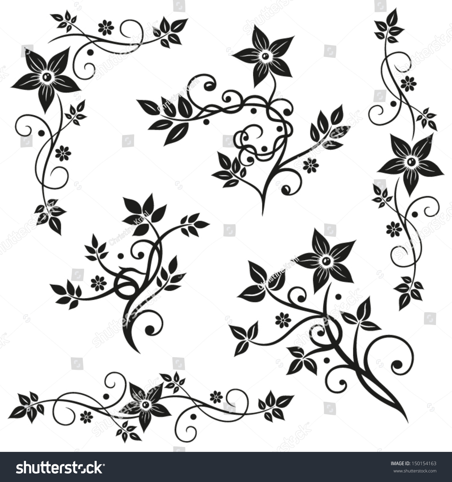 Black Flowers Vector Set, Leaves - 150154163 : Shutterstock