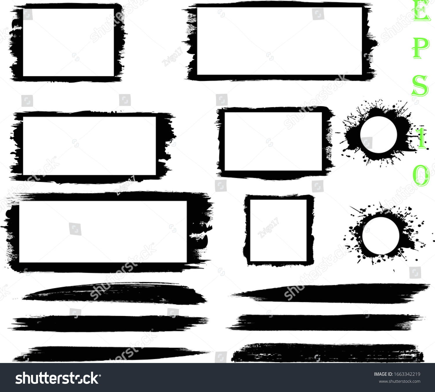 Black Grunge Paint Banners Set Rectangular Stock Vector Royalty Free