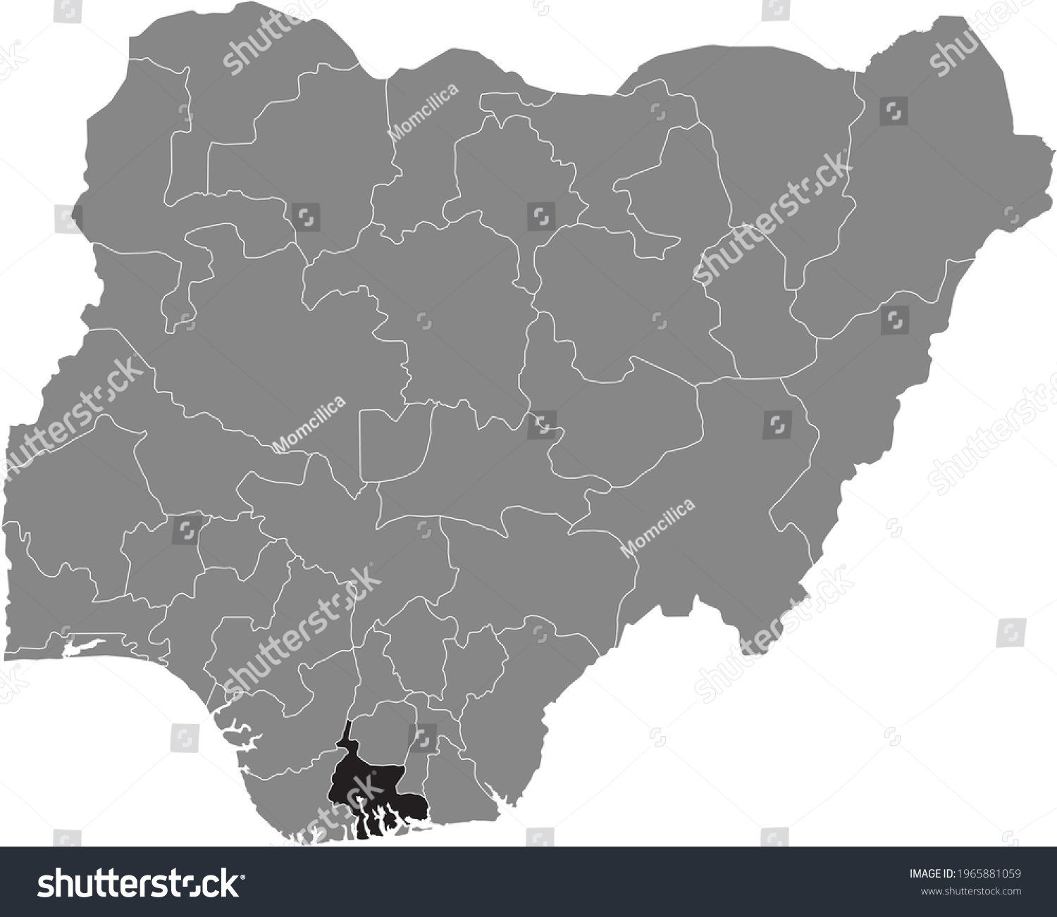 Black Highlighted Location Map Nigerian Rivers Stock Vector Royalty