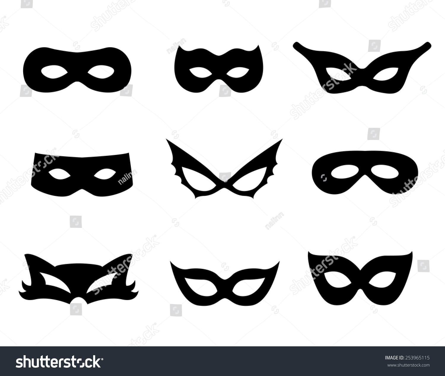 Black Mask Shapes Collection Isolated On Stock Vector 253965115