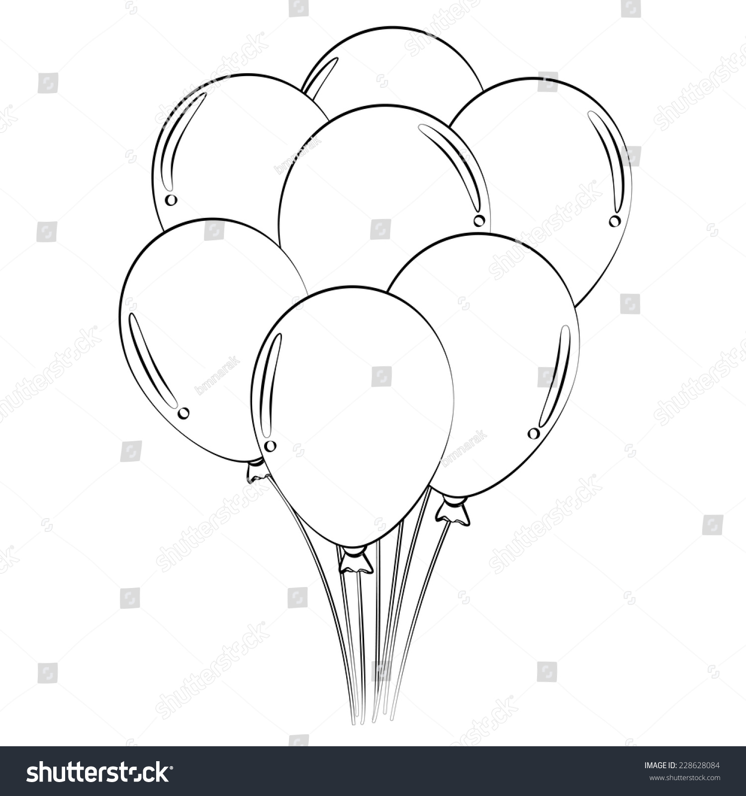 Black Outline Vector Balloons On White Background. - 228628084