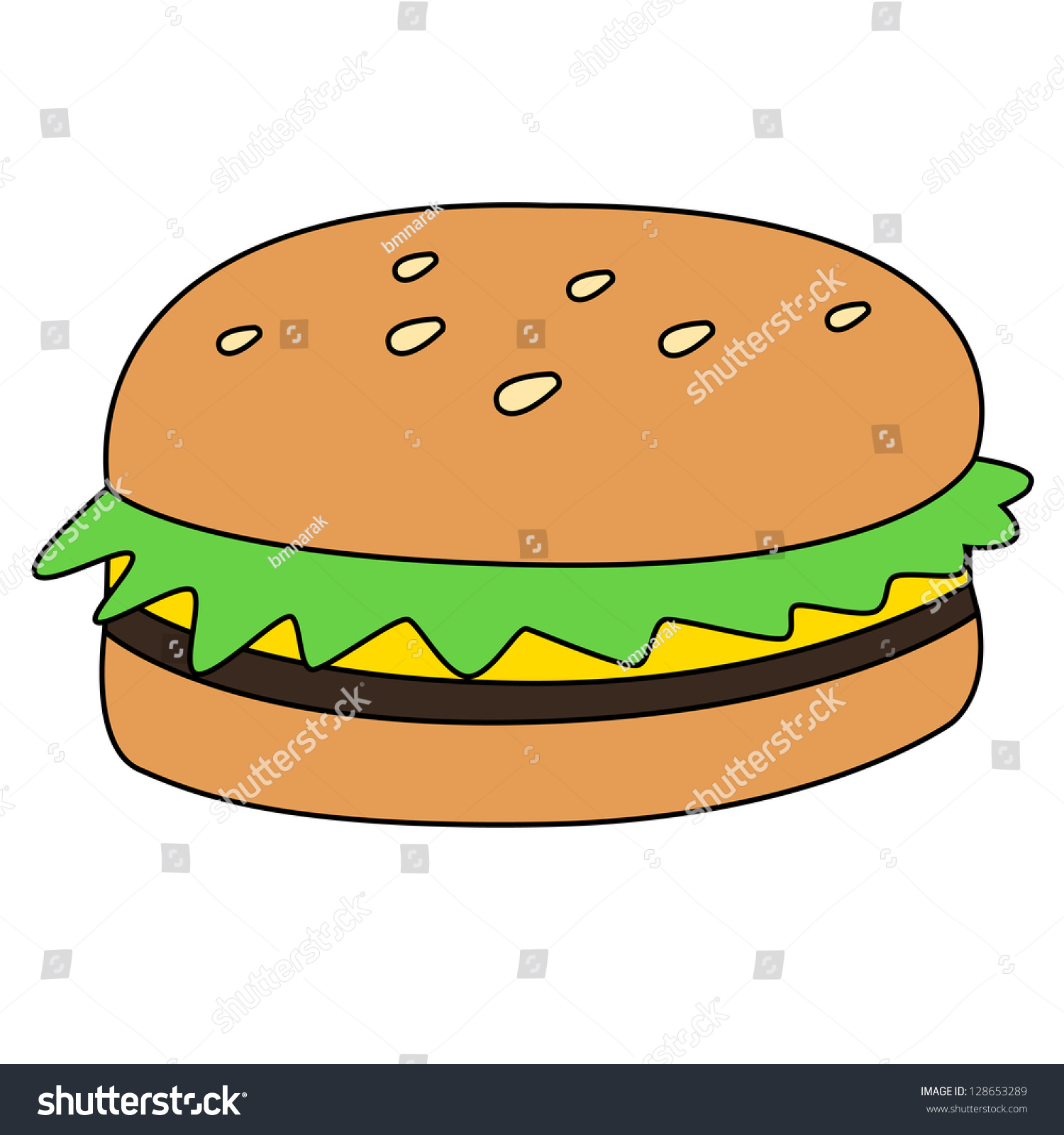 Black Outline Vector Hamburger On White Background. - 128653289