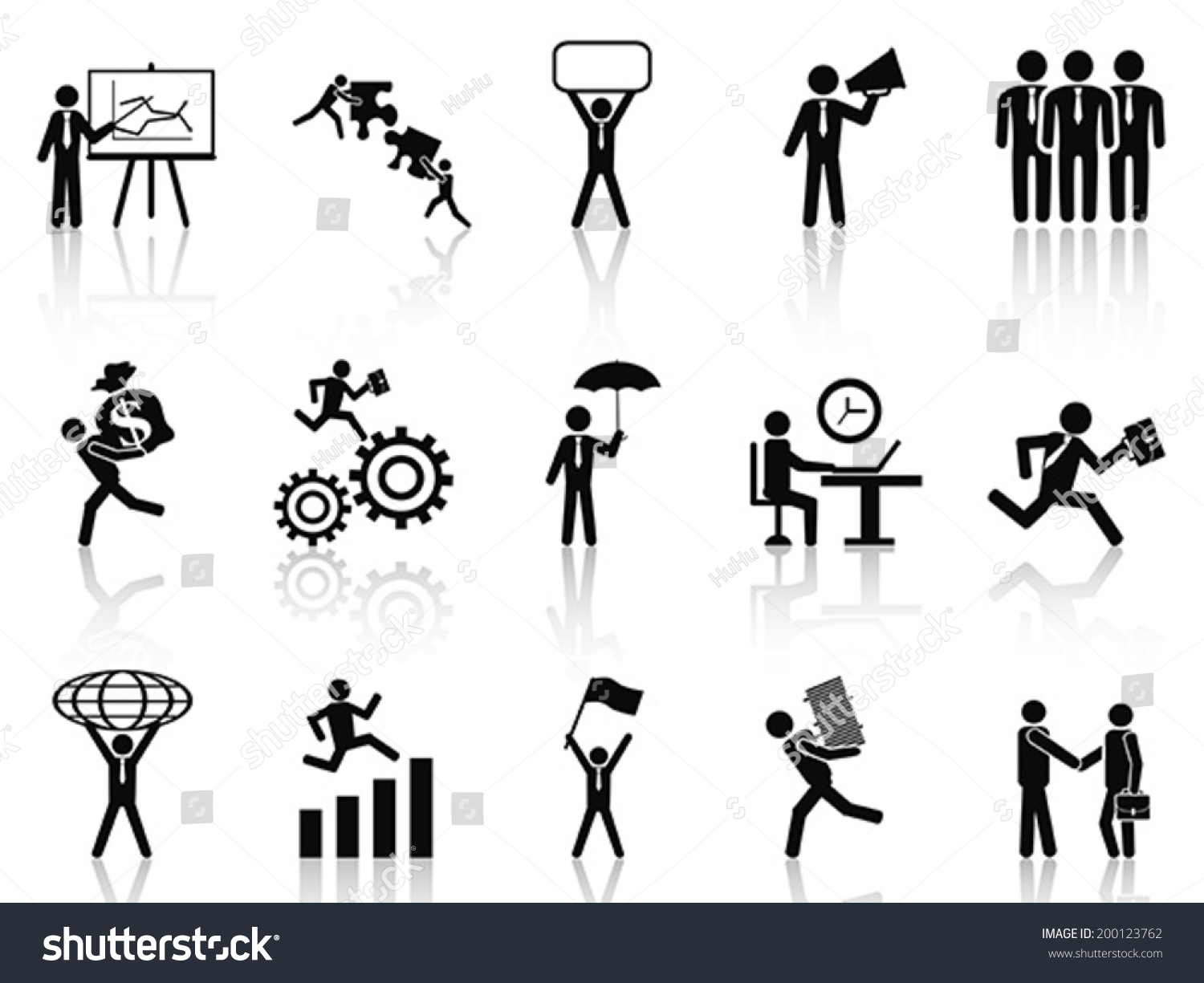 Black Working Businessman Icons Set Stock Vector Illustration 200123762