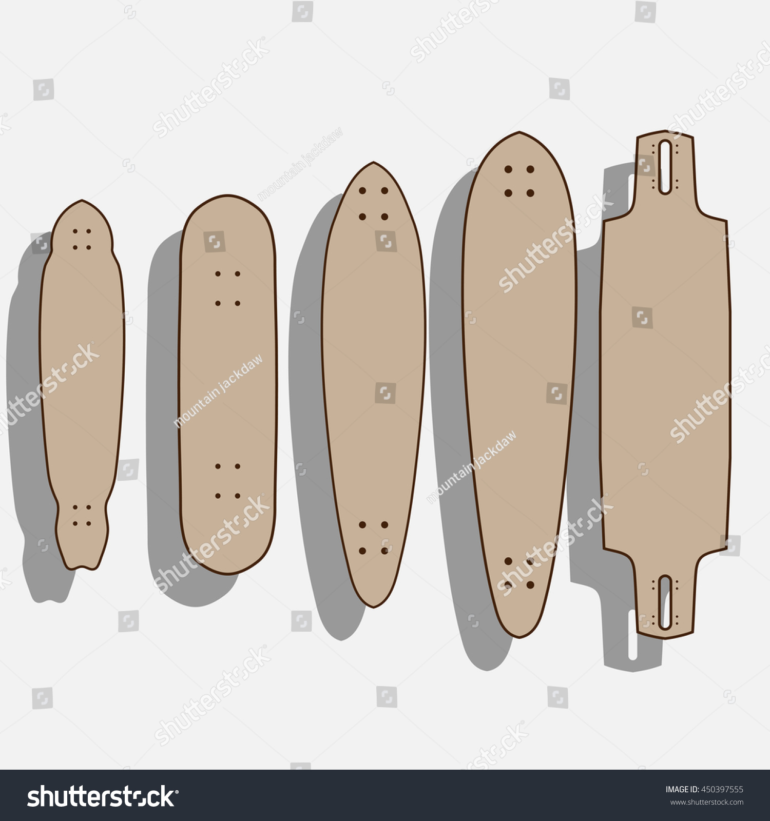 Blank Longboard Template. Different Forms Of Longboards And Skateboards