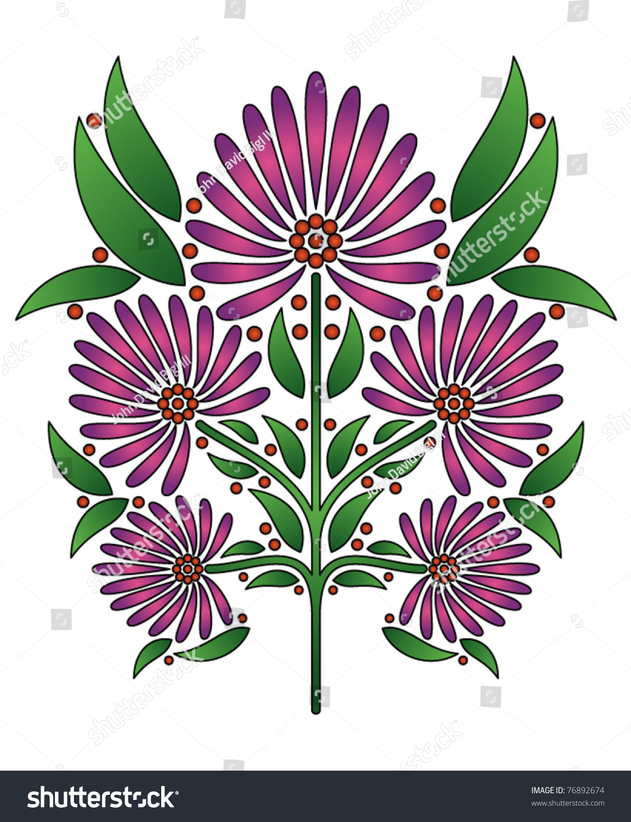 Blooming Flower Plant Symmetrical Design Stock Vector 76892674