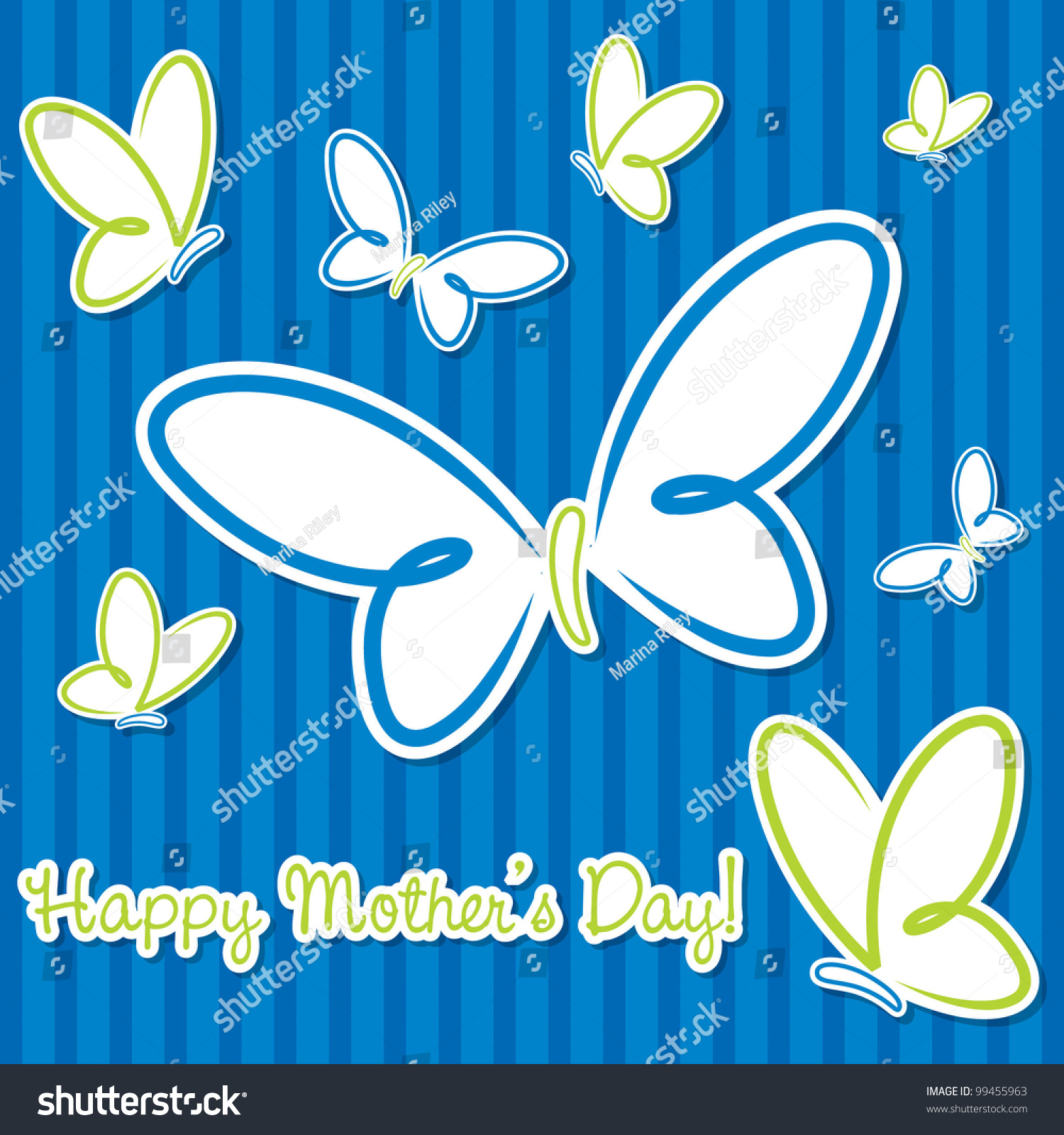 Blue And Lime Green Butterfly Happy Mothers Day Sticker Card In Vector Format 99455963