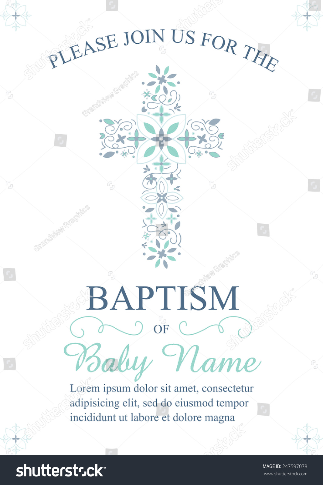 Blue Boy's Baptism Christening First Communion Confirmation Invitation 