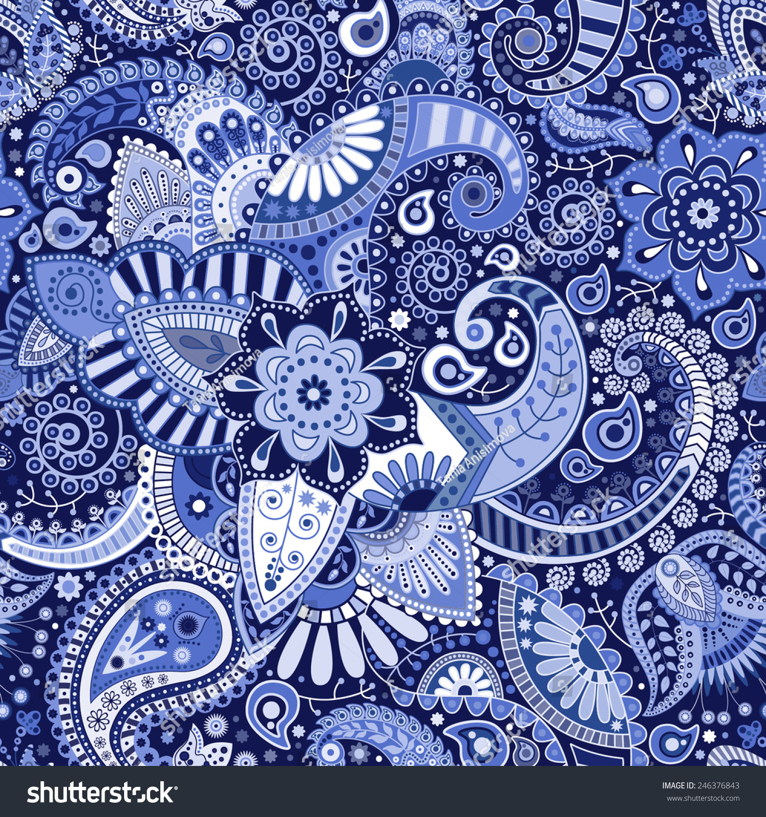 Blue Paisley Seamless Pattern Stock Vector 246376843 Shutterstock