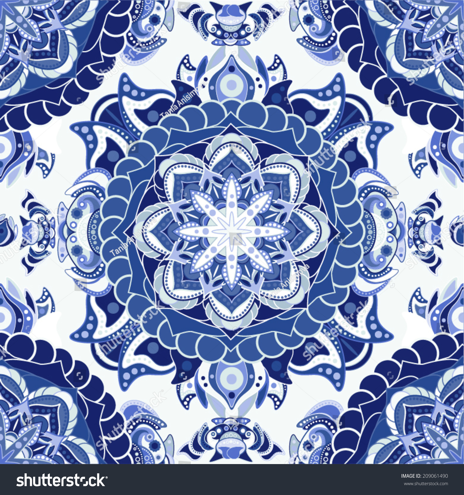 Blue Seamless Pattern. Design For Dutch Tile, Background, Textile Stock