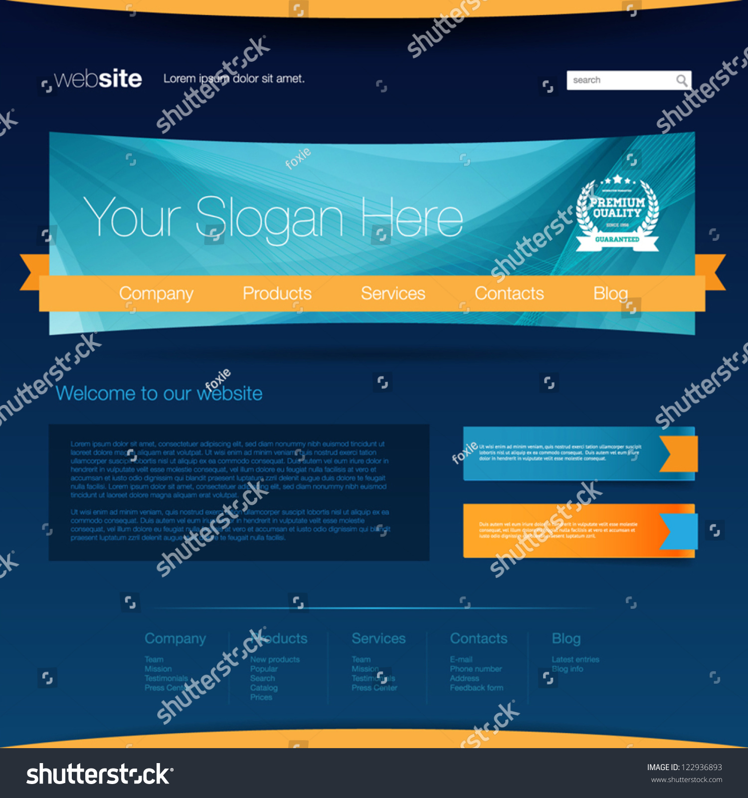 Blue Web Page Design Template Stock Vector Illustration 122936893