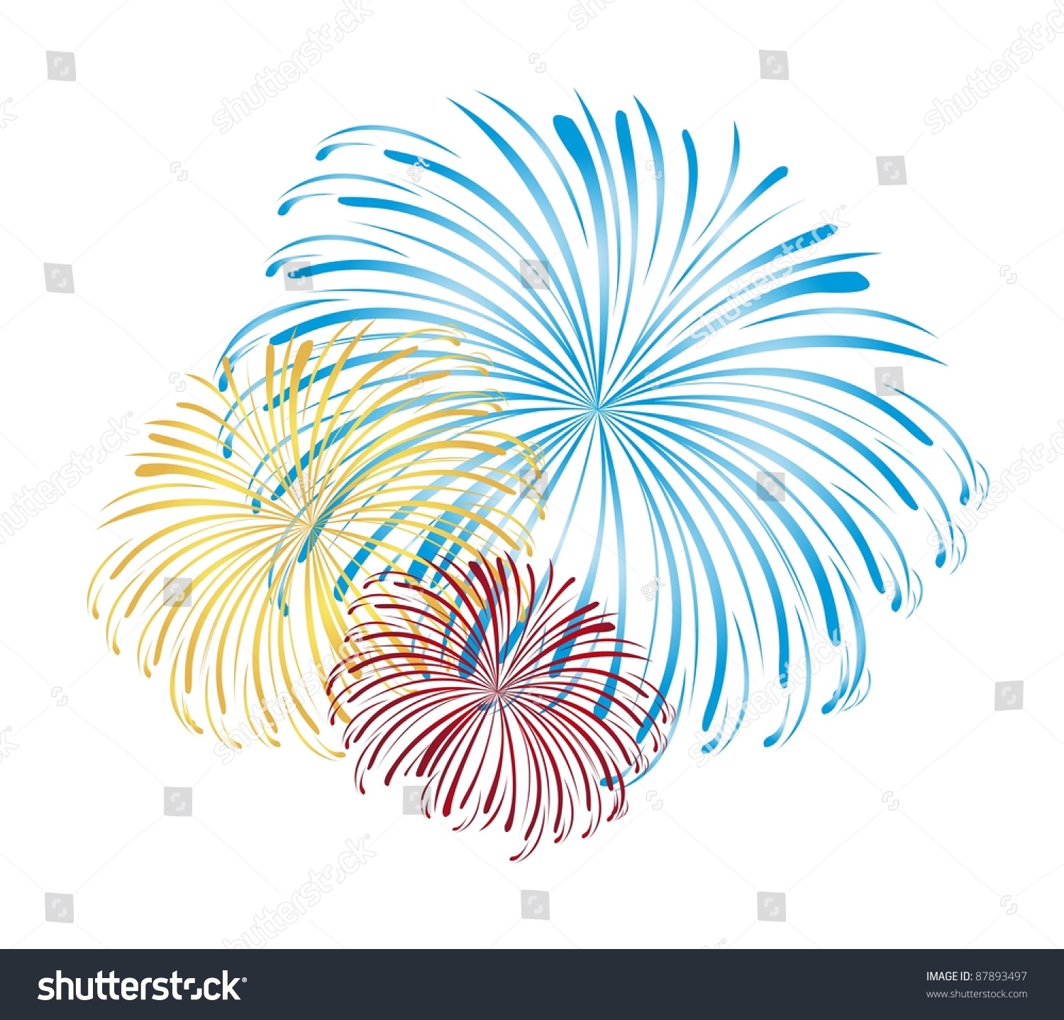 Blue Yellow Red Fireworks Isolated White Stock Vector ...