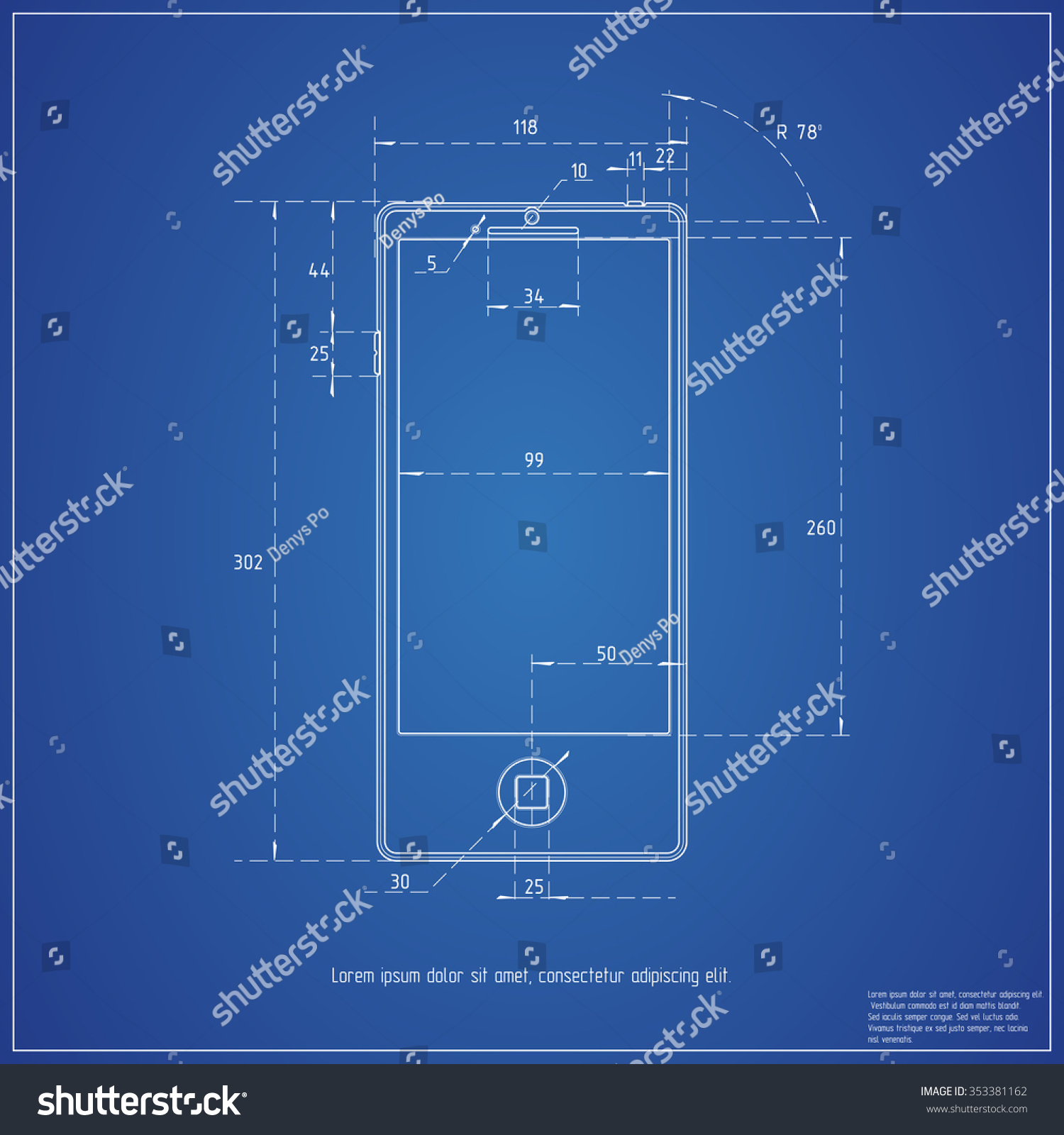 Blueprint Smartphone Stock Vector Illustration 353381162 : Shutterstock