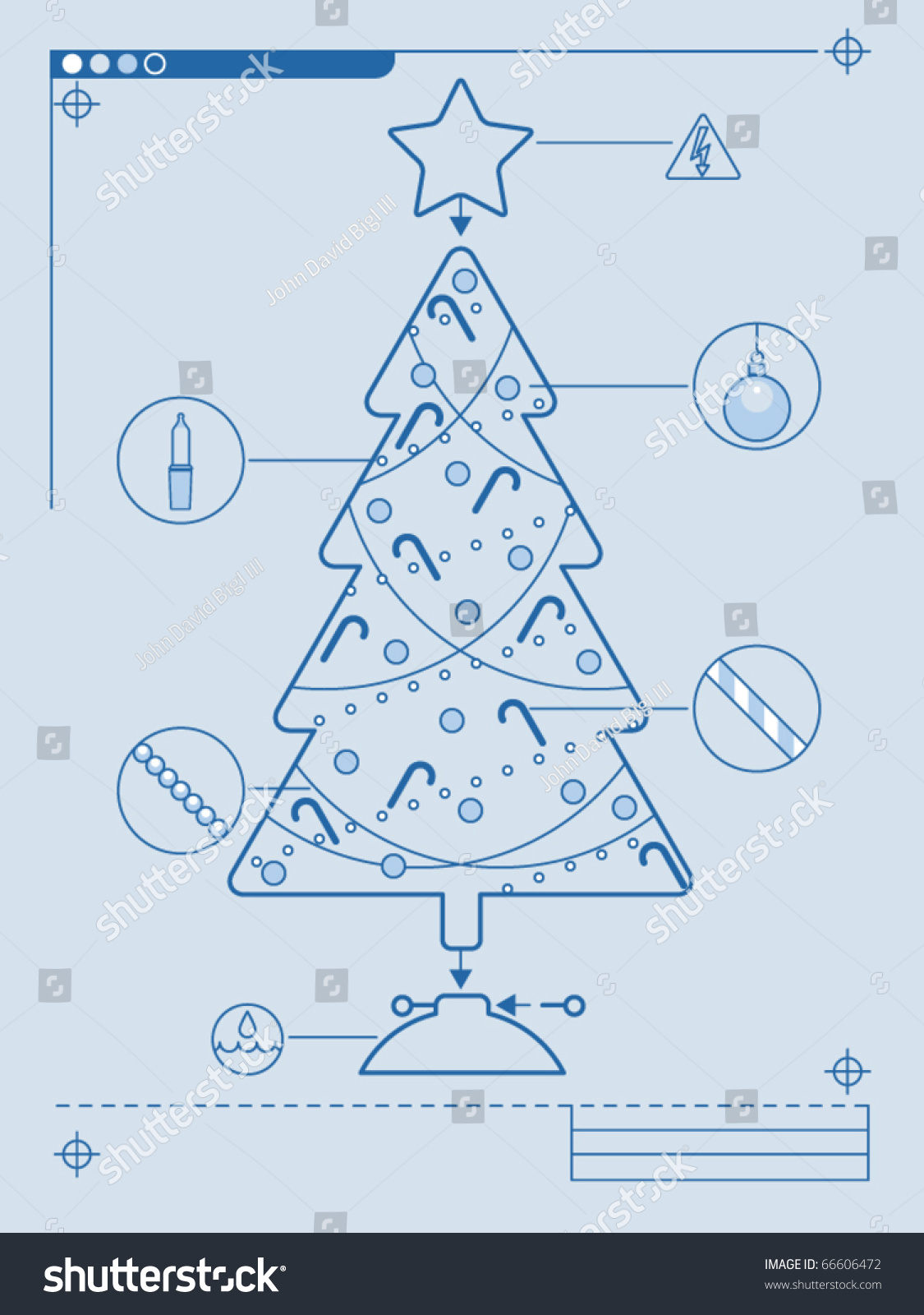 Blueprint Style Instructions For Decorating A Christmas Tree Stock