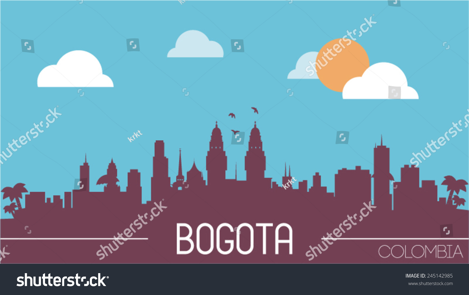 Bogota Colombia Skyline Silhouette Flat Design Stock Vector Royalty