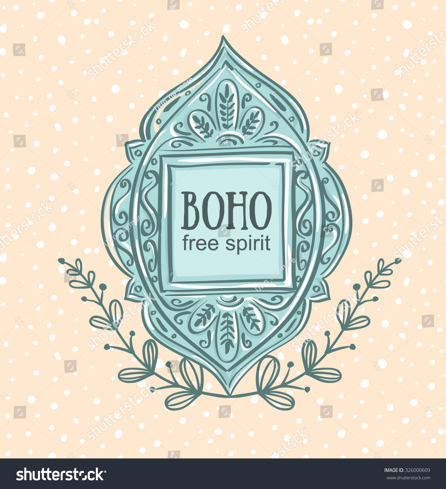 Boho Style Background. Vector Illustration. Blue Decorative Frame